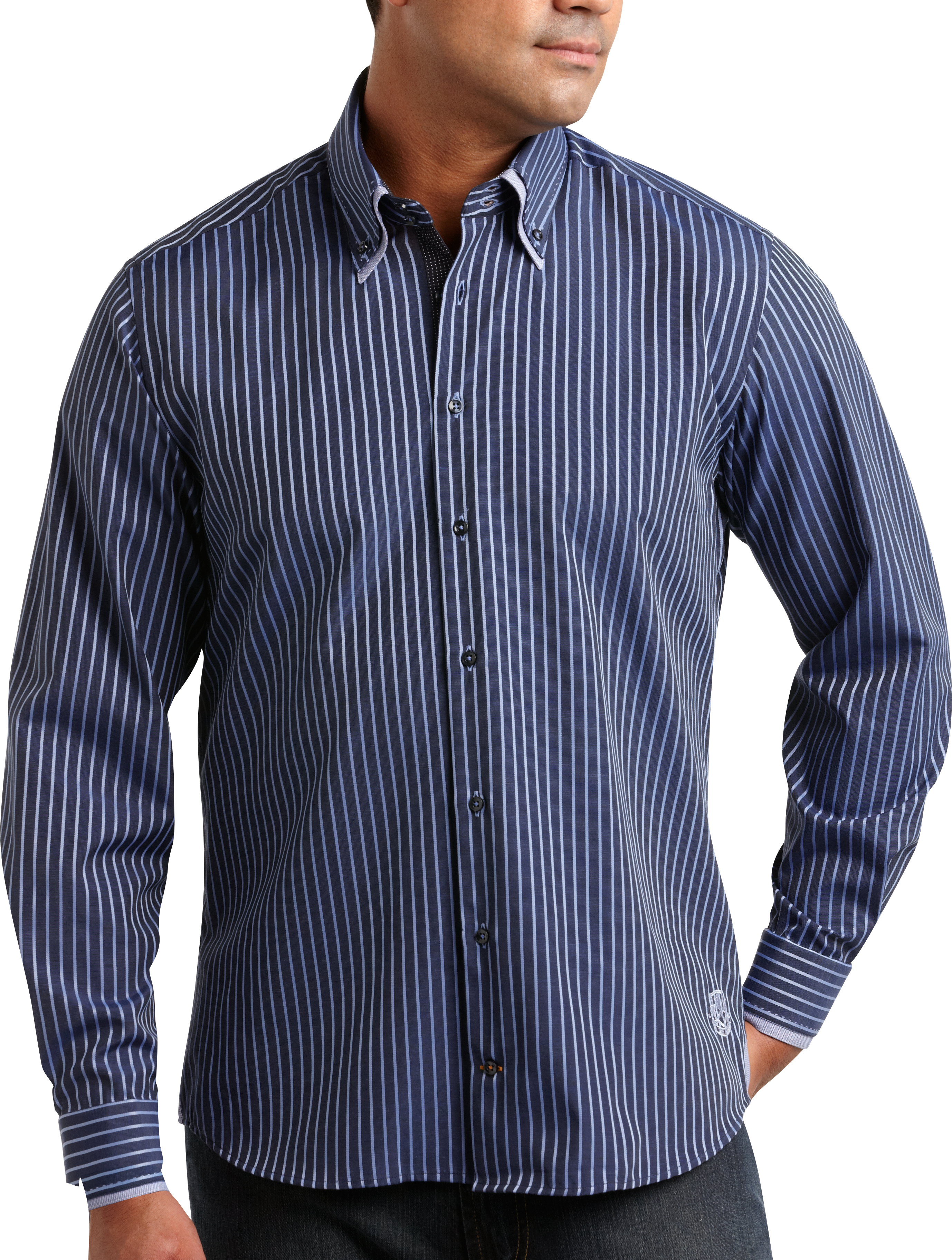 M. Benisti Blue Tonal Stripe Double Collar Sport Shirt