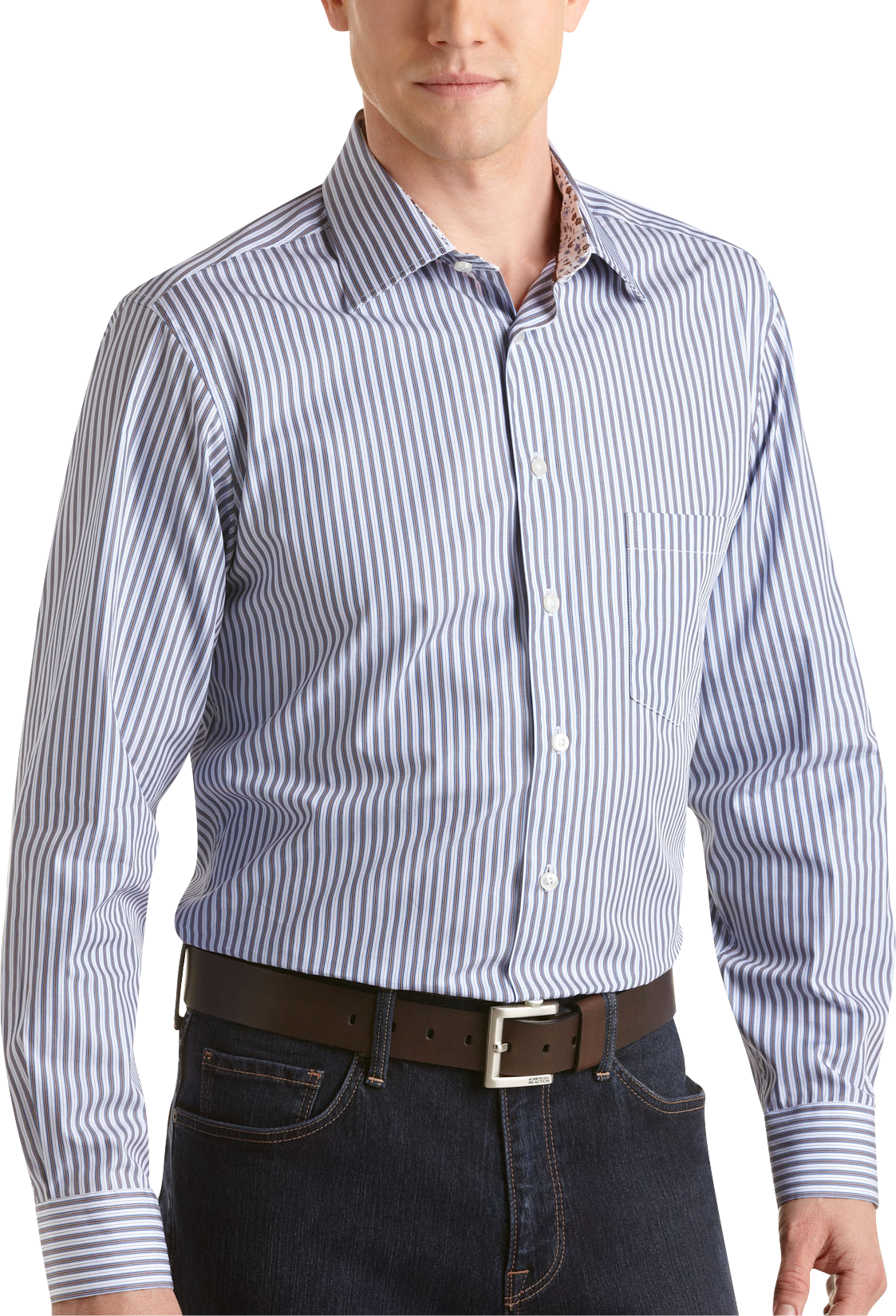 Egara Brown and Blue Multistripe Slim Fit Sport Shirt