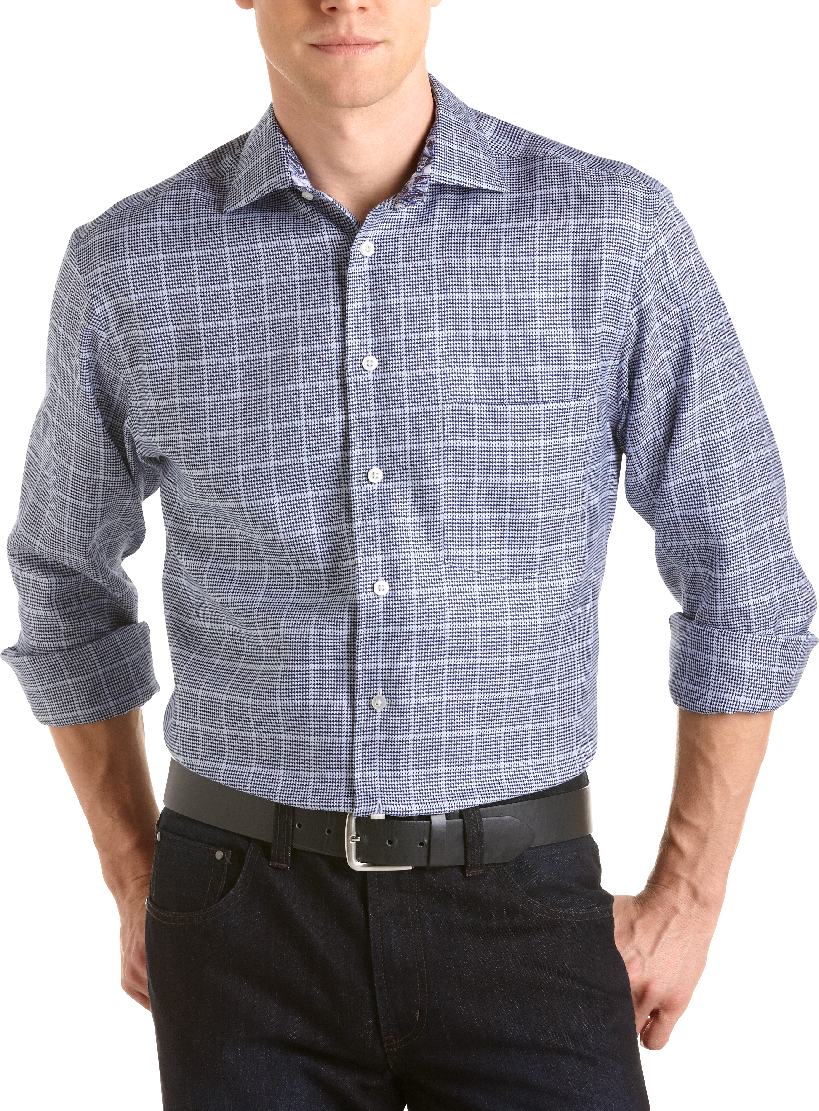 Egara Navy Plaid Sport Shirt