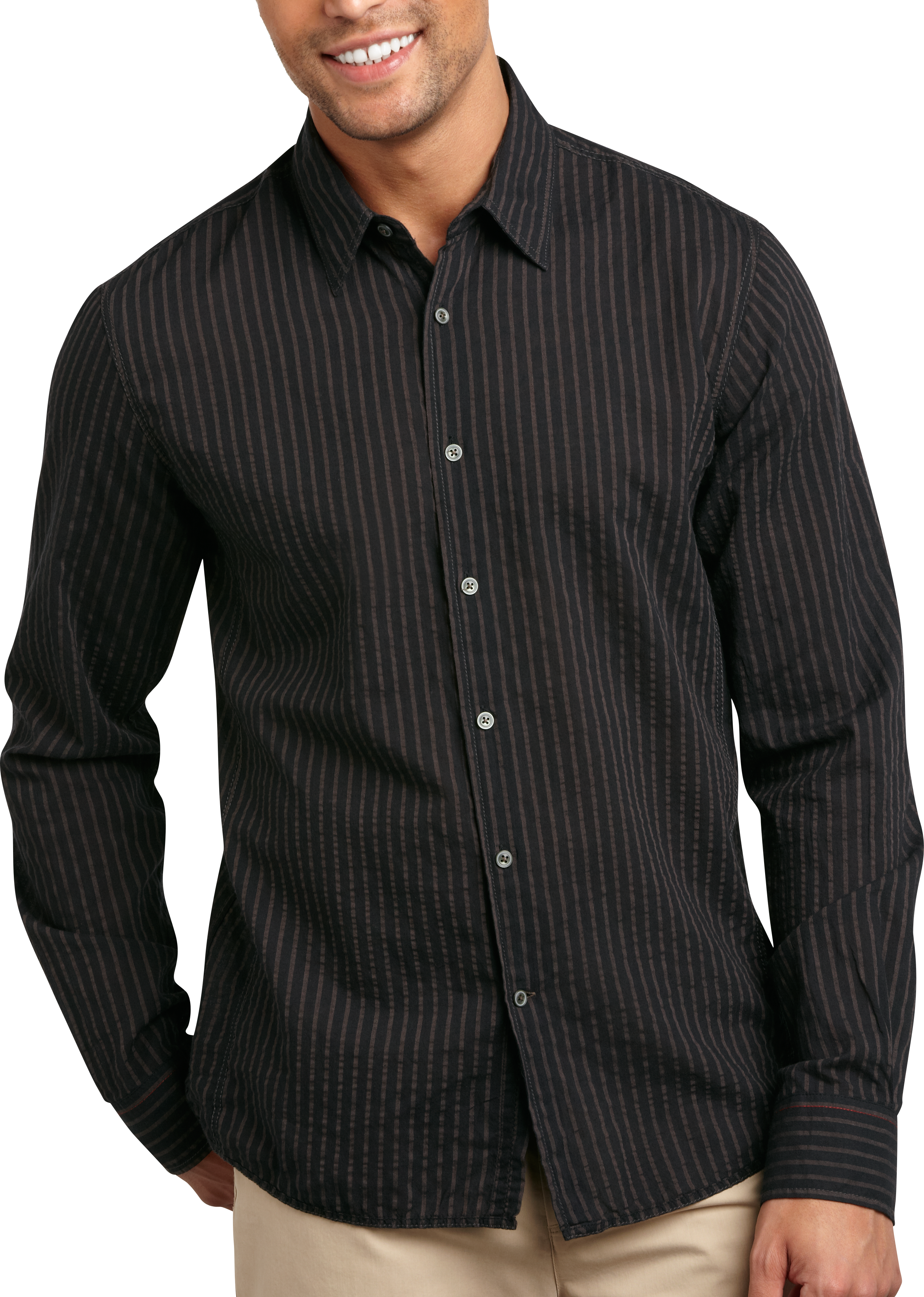 Pronto Blue Sport Shirt, Black Tonal Stripe