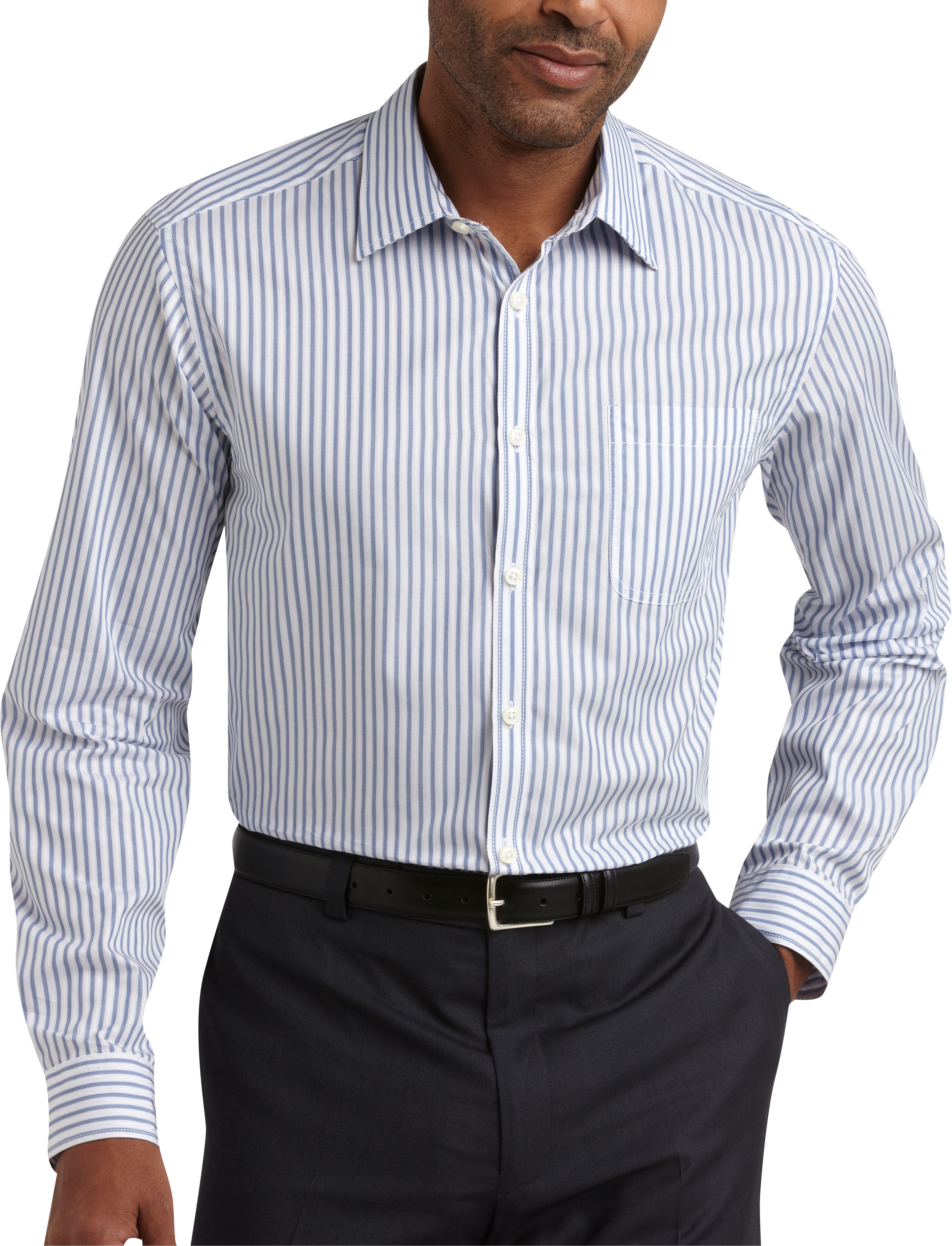 Egara Blue Multistripe Slim Fit Sport Shirt