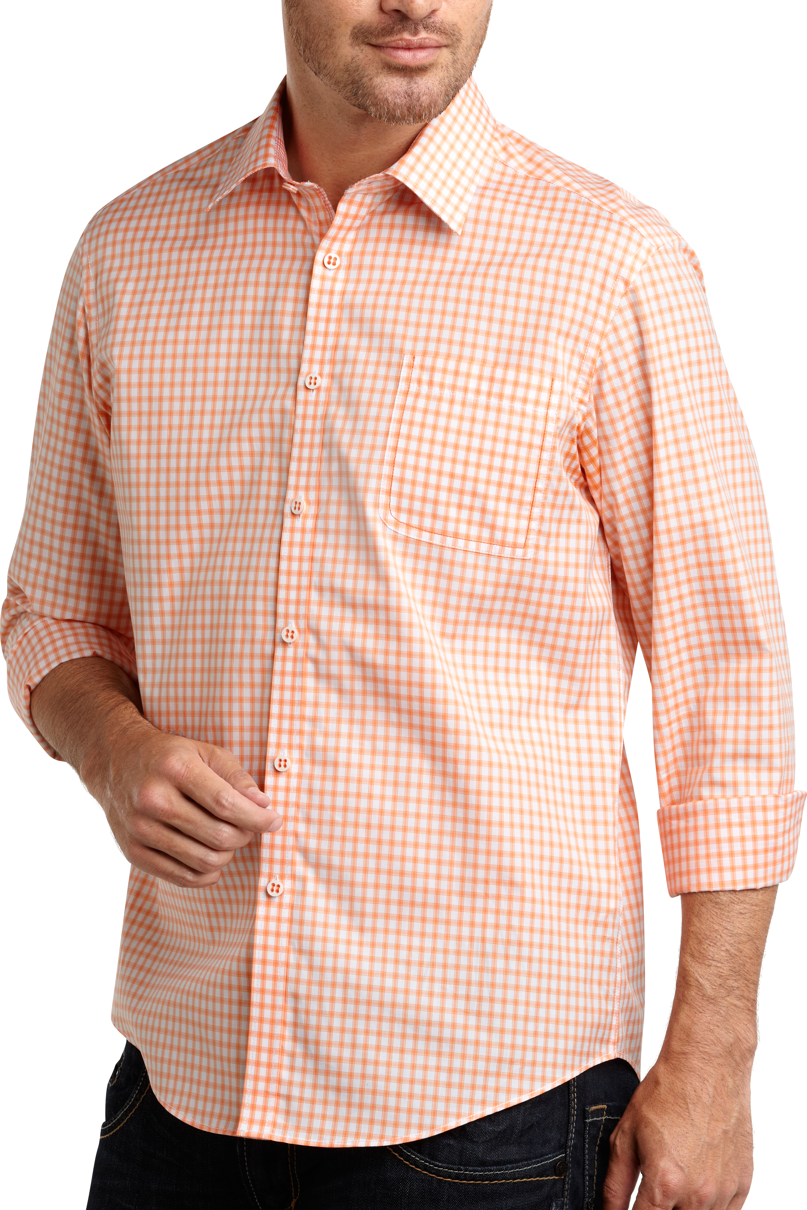 Egara Orange Check Slim Fit Sport Shirt
