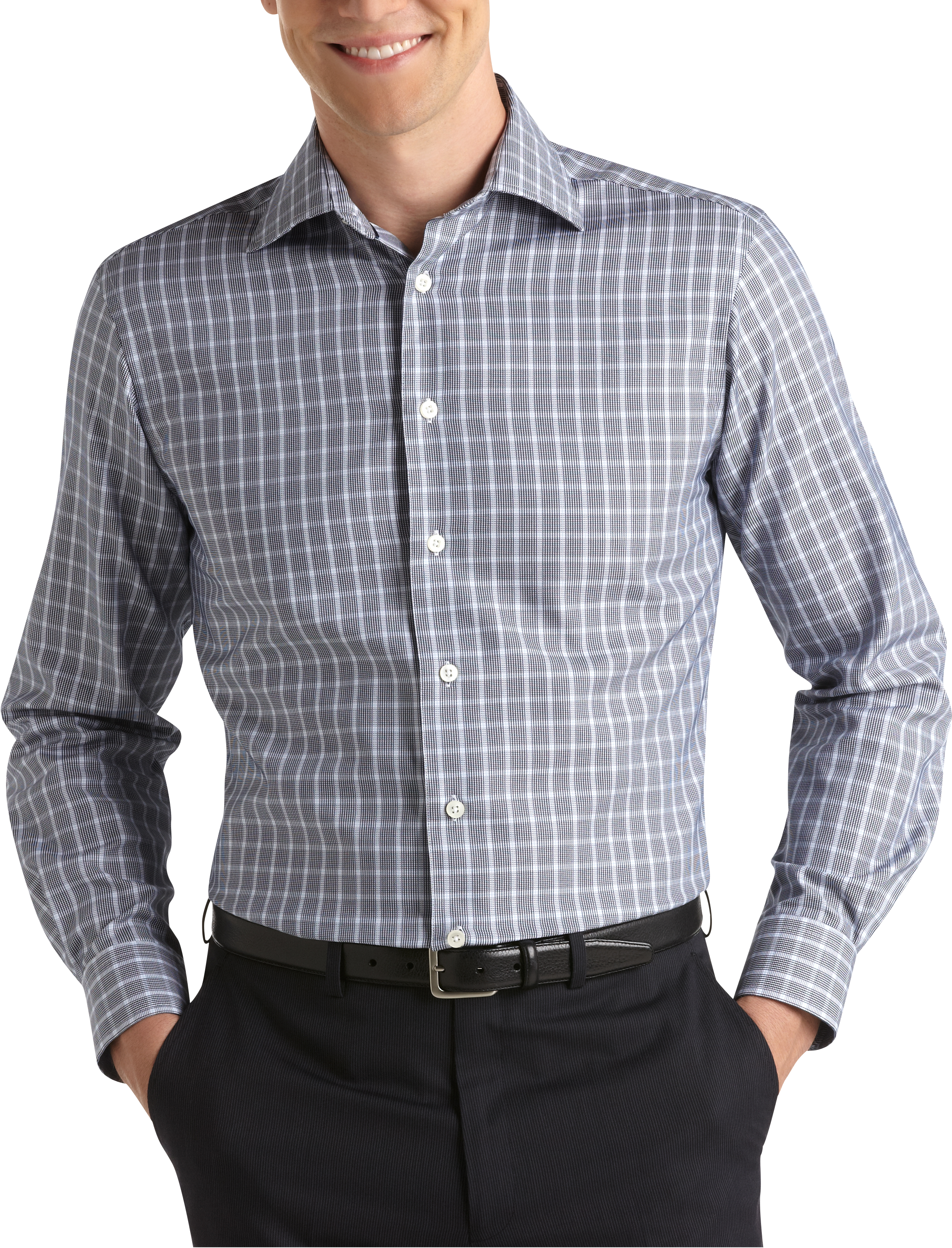 Egara Blue Plaid Slim Fit Sport Shirt