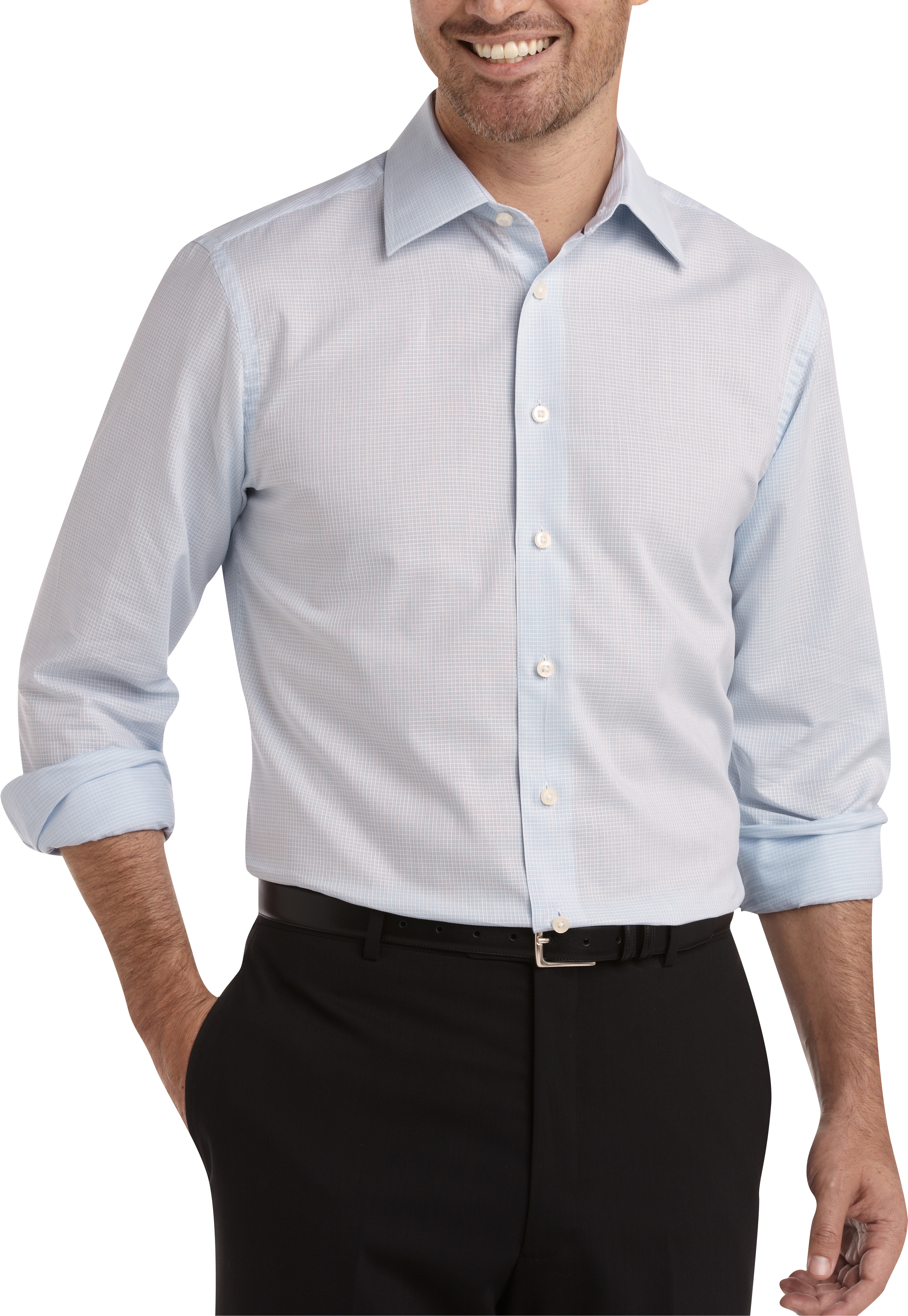 Egara Sky Blue Check Slim Fit Sport Shirt