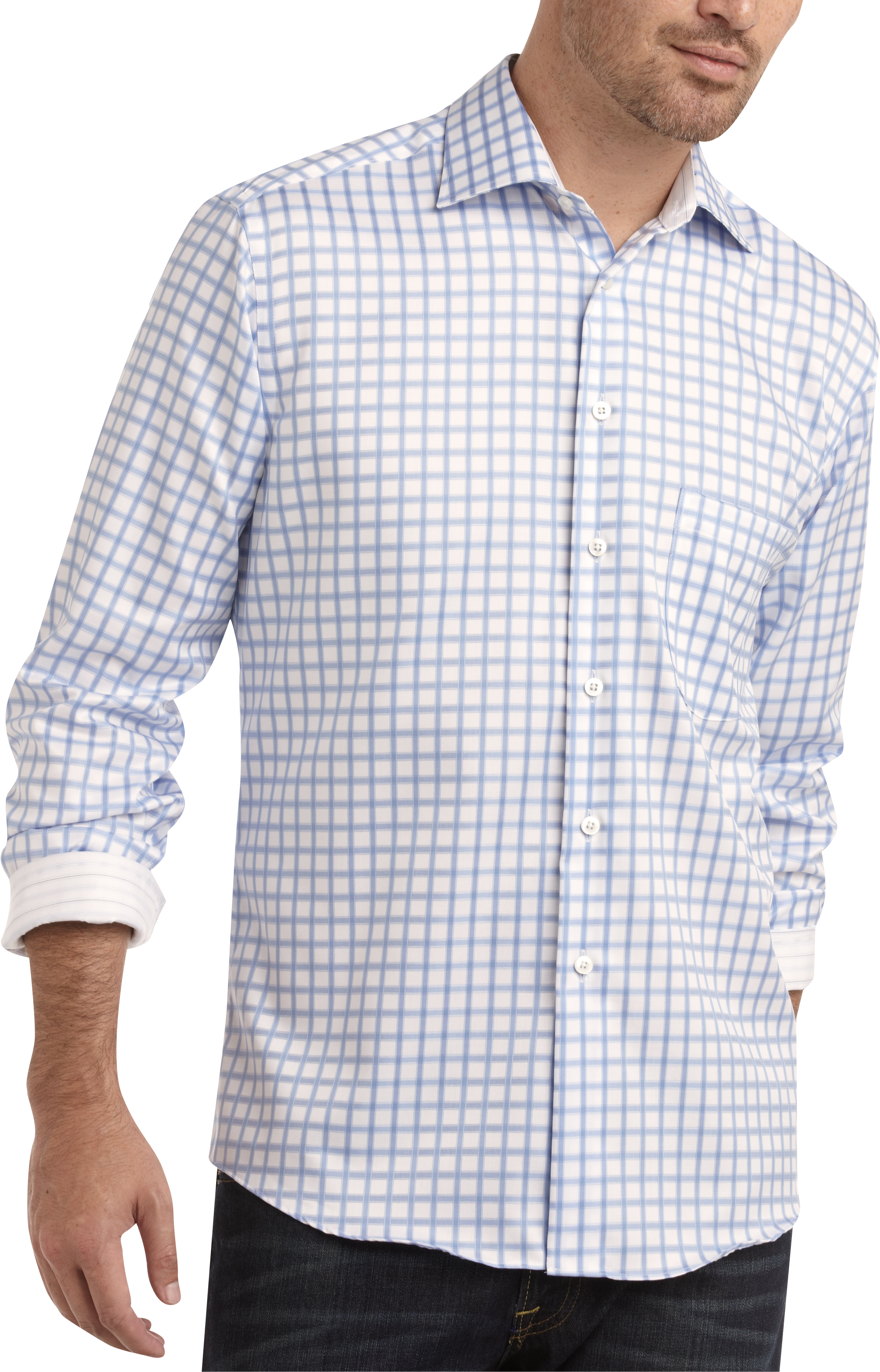 Egara Light Blue Check Modern Fit Sport Shirt