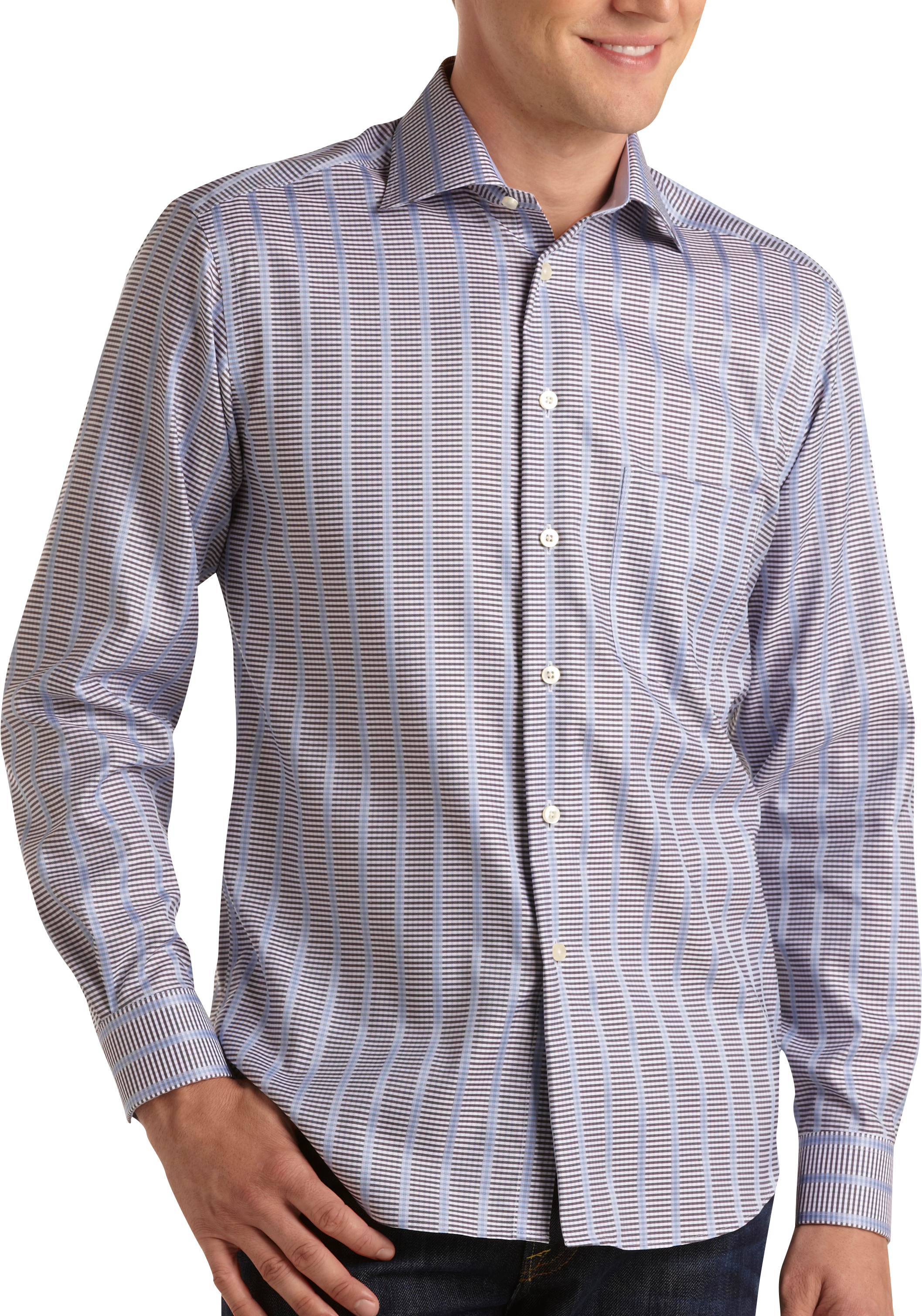 Egara Blue and Black Stripe Modern Fit Sport Shirt