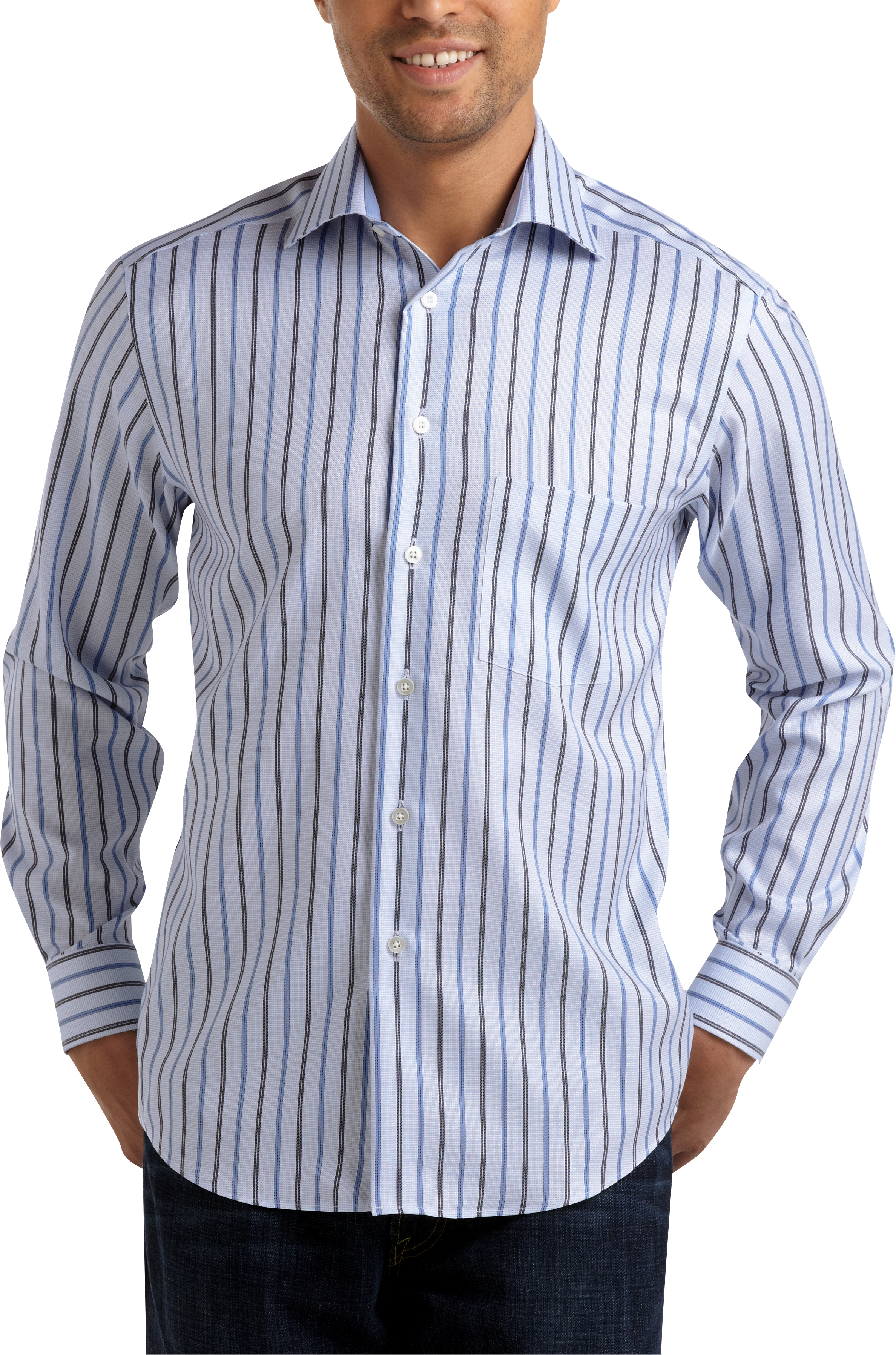 Egara Blue and Navy Stripe Modern Fit Sport Shirt