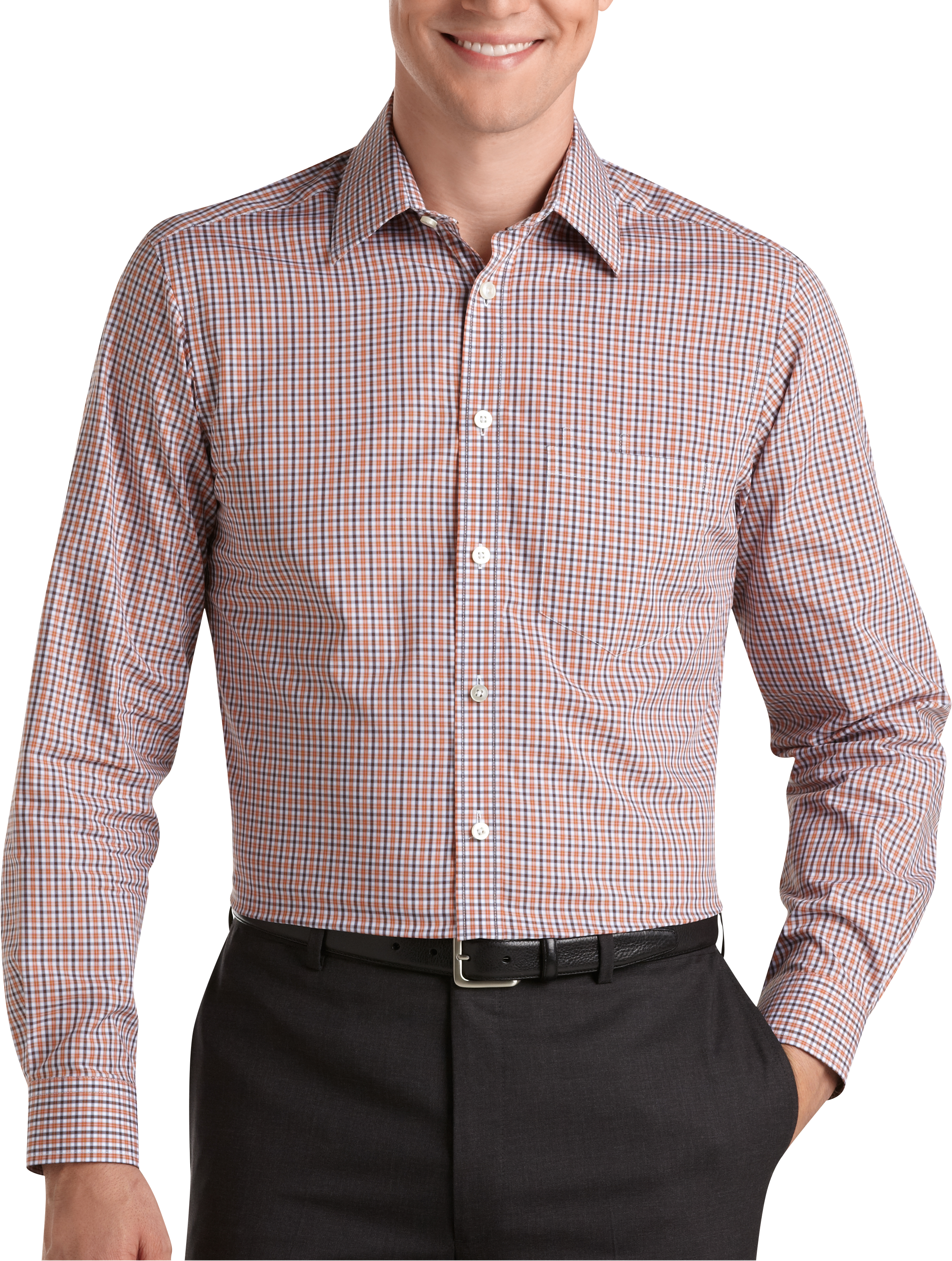 Egara Orange and Brown Plaid Slim Fit Sport Shirt