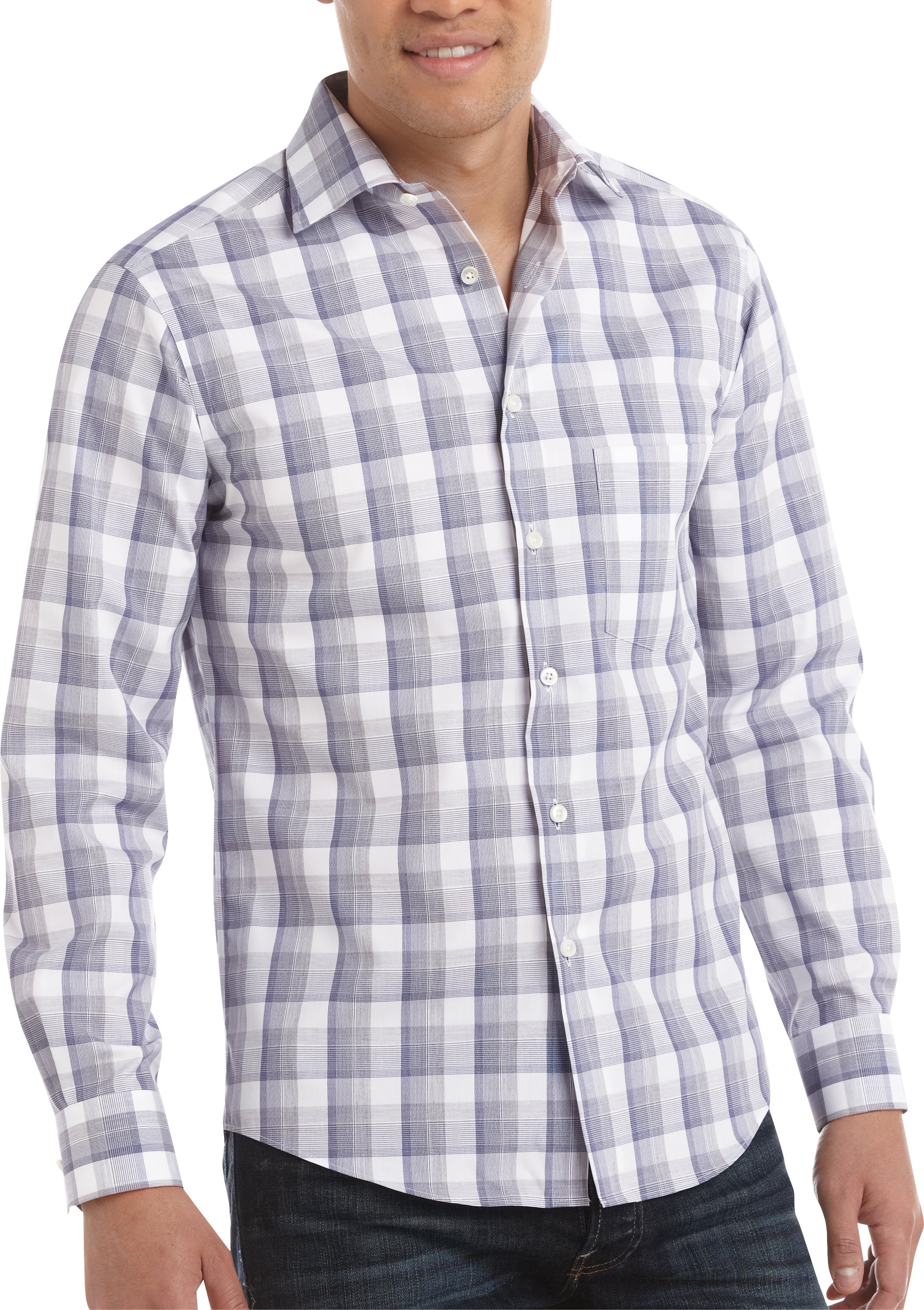 Egara Denim Blue Plaid Slim Fit Shirt
