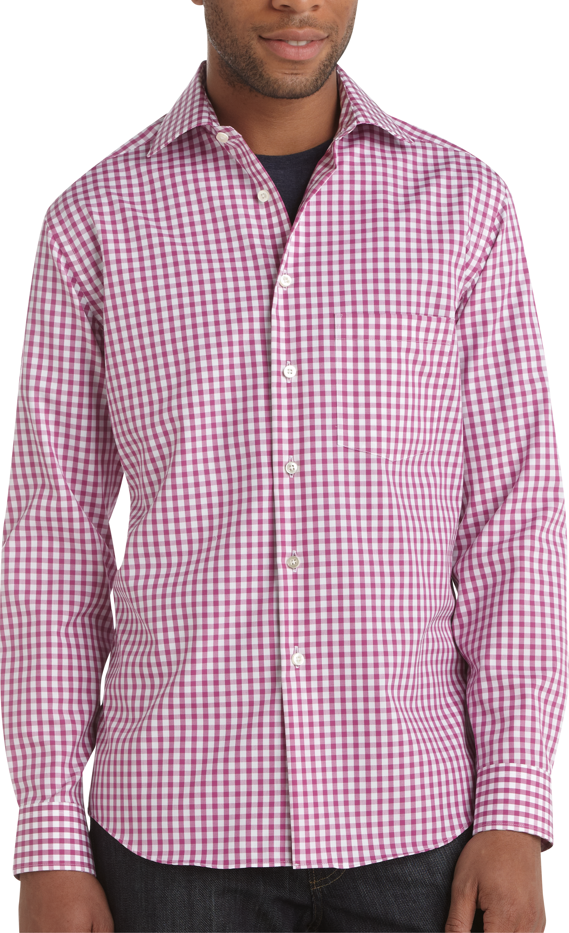 Egara Raspberry and White Gingham Modern Fit Sport Shirt