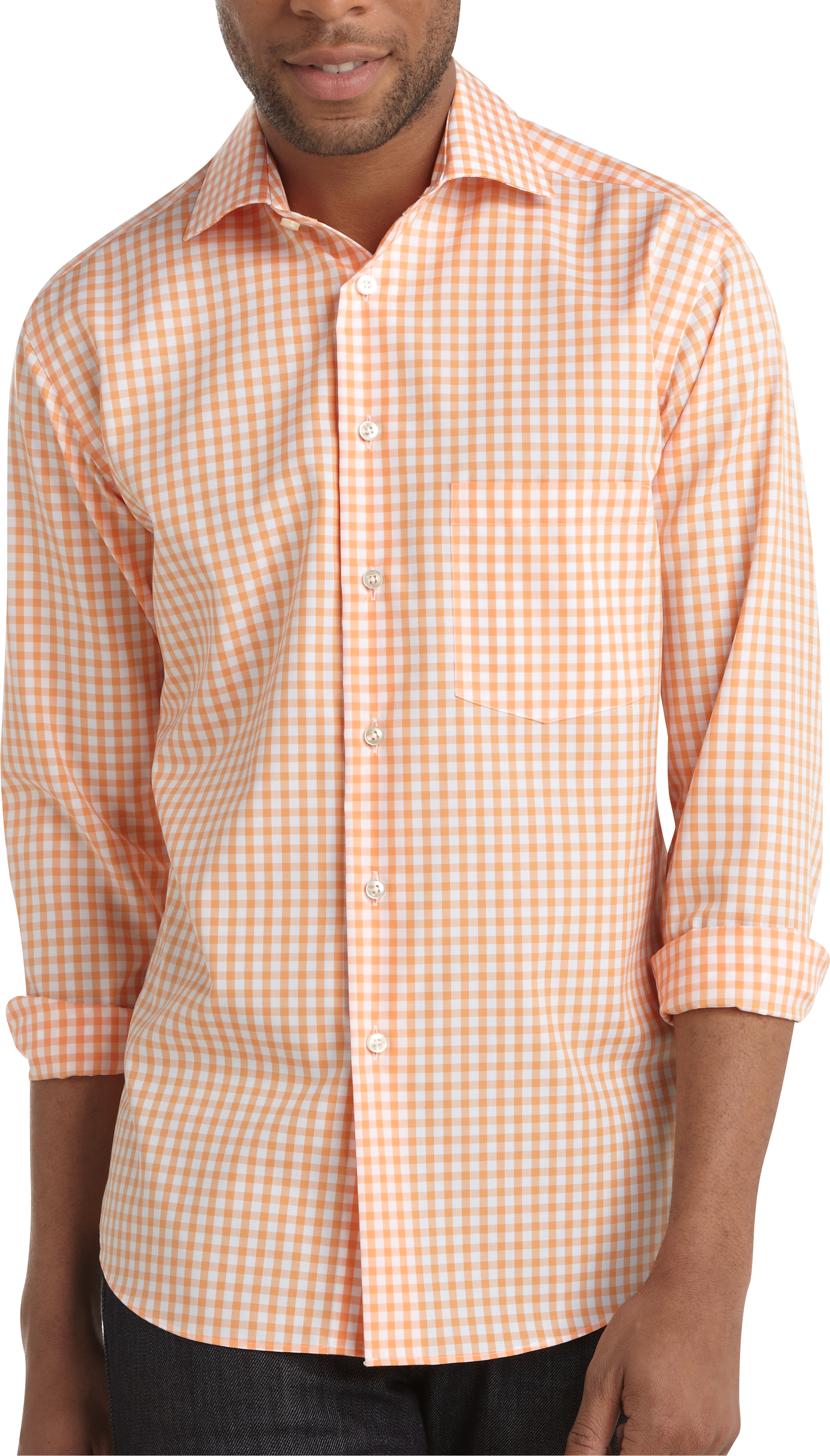 Egara Orange and White Gingham Modern Fit Sport Shirt