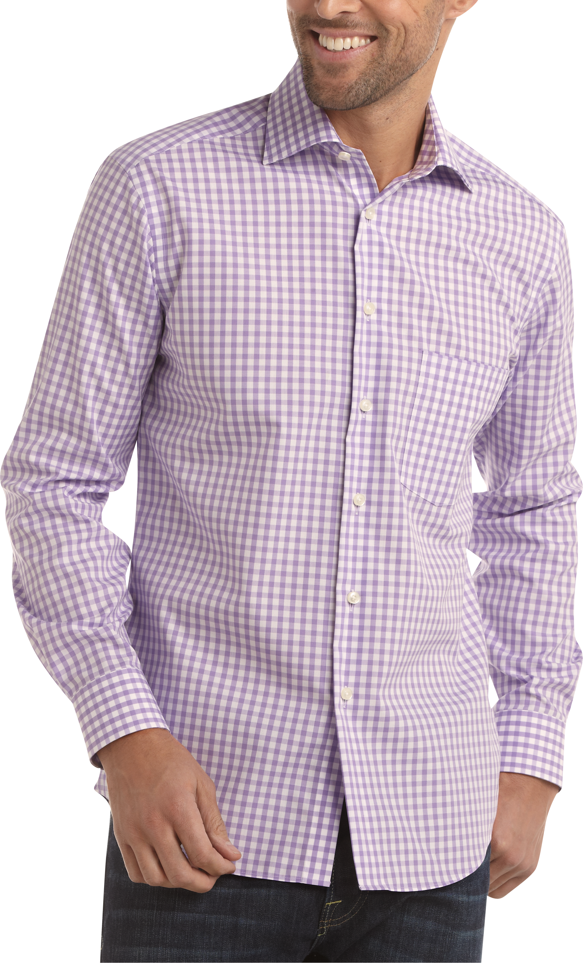 Egara Lavender and White Gingham Modern Fit Sport Shirt