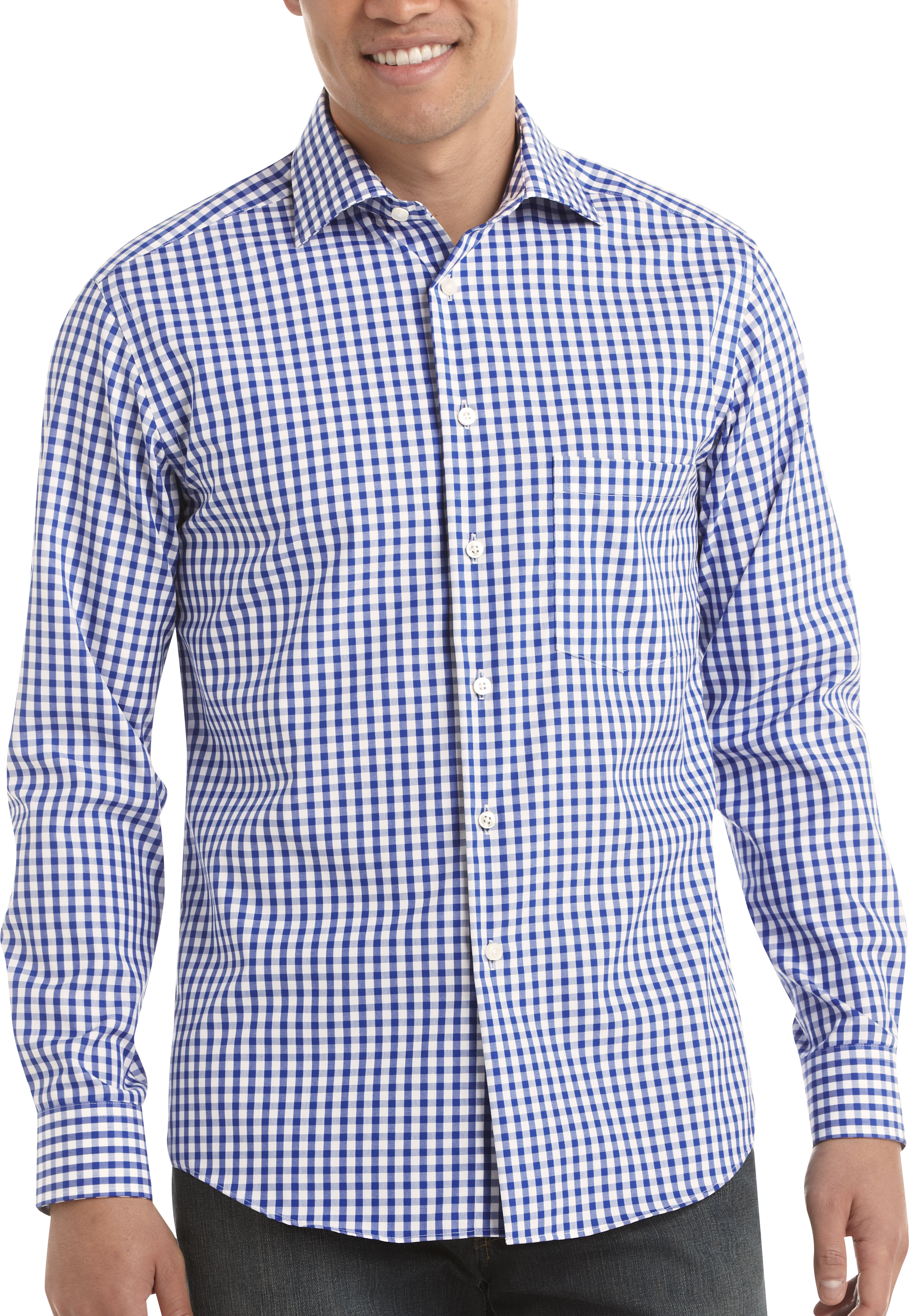 Egara Blue and White Gingham Modern Fit Sport Shirt