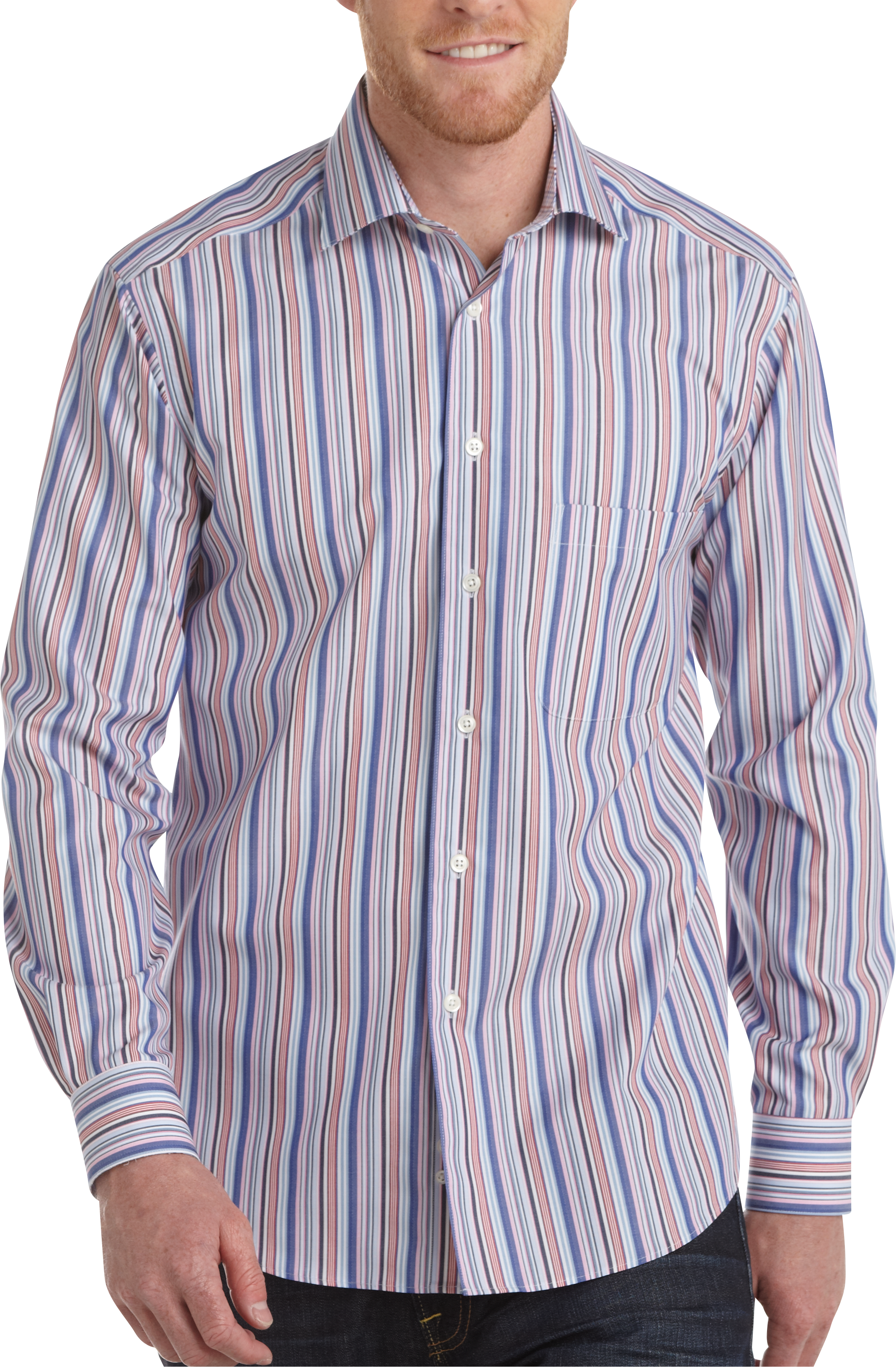 Pronto Uomo Pink and Blue Stripe Modern Fit Sport Shirt