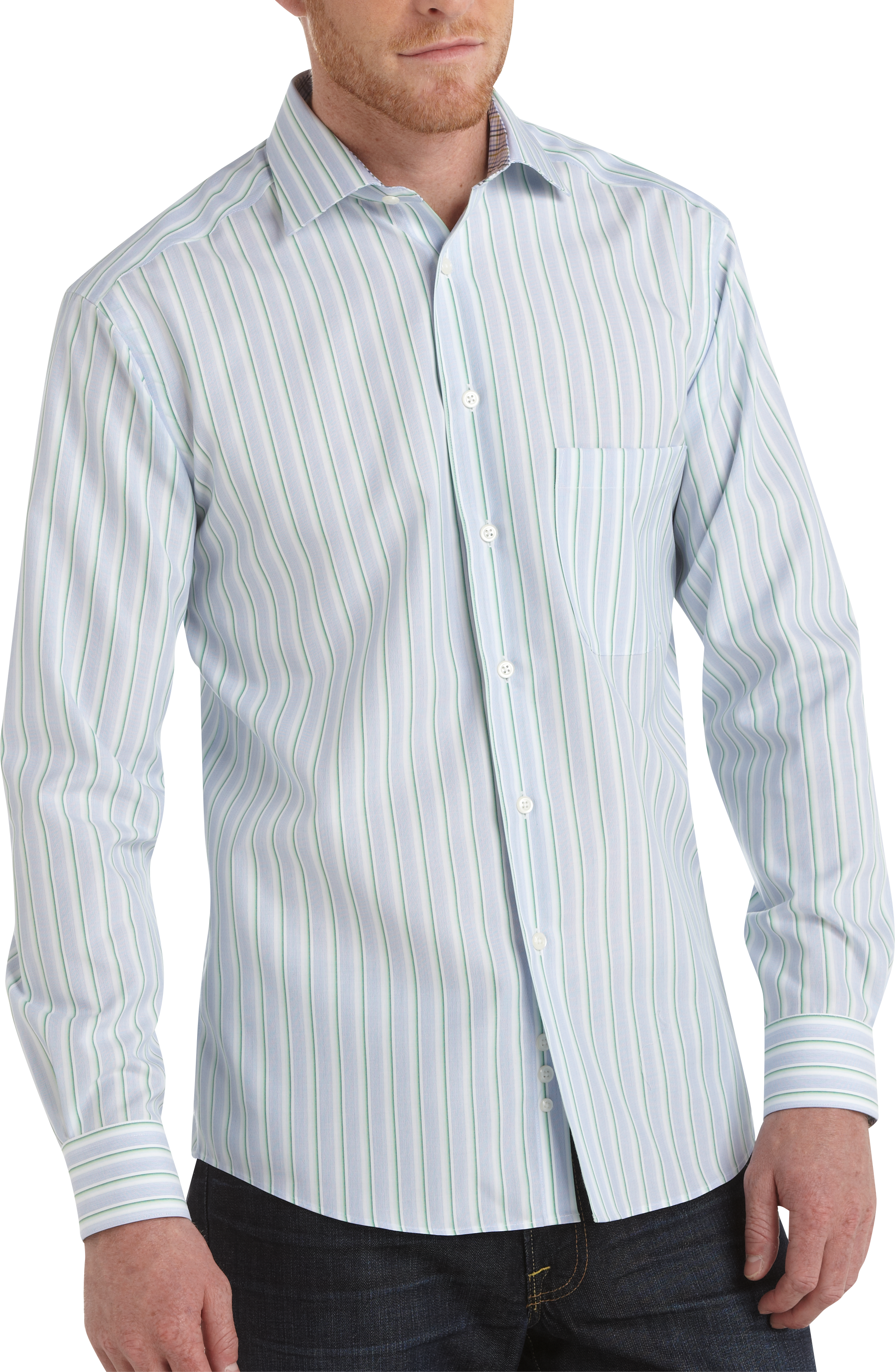 Pronto Uomo Blue and Kelly Green Stripe Modern Fit Sport Shirt