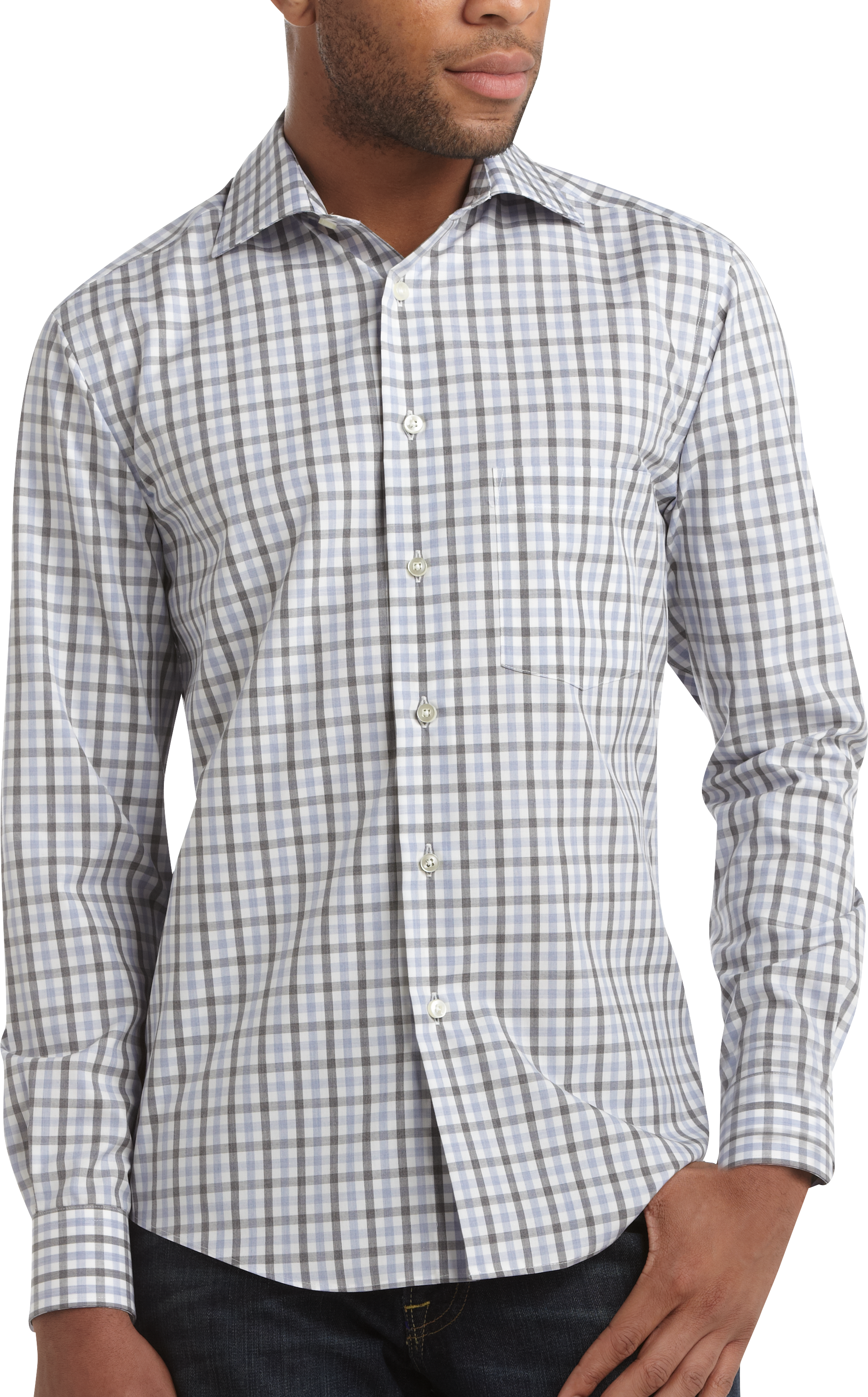 Egara Gray and Blue Check Modern Fit Sport Shirt