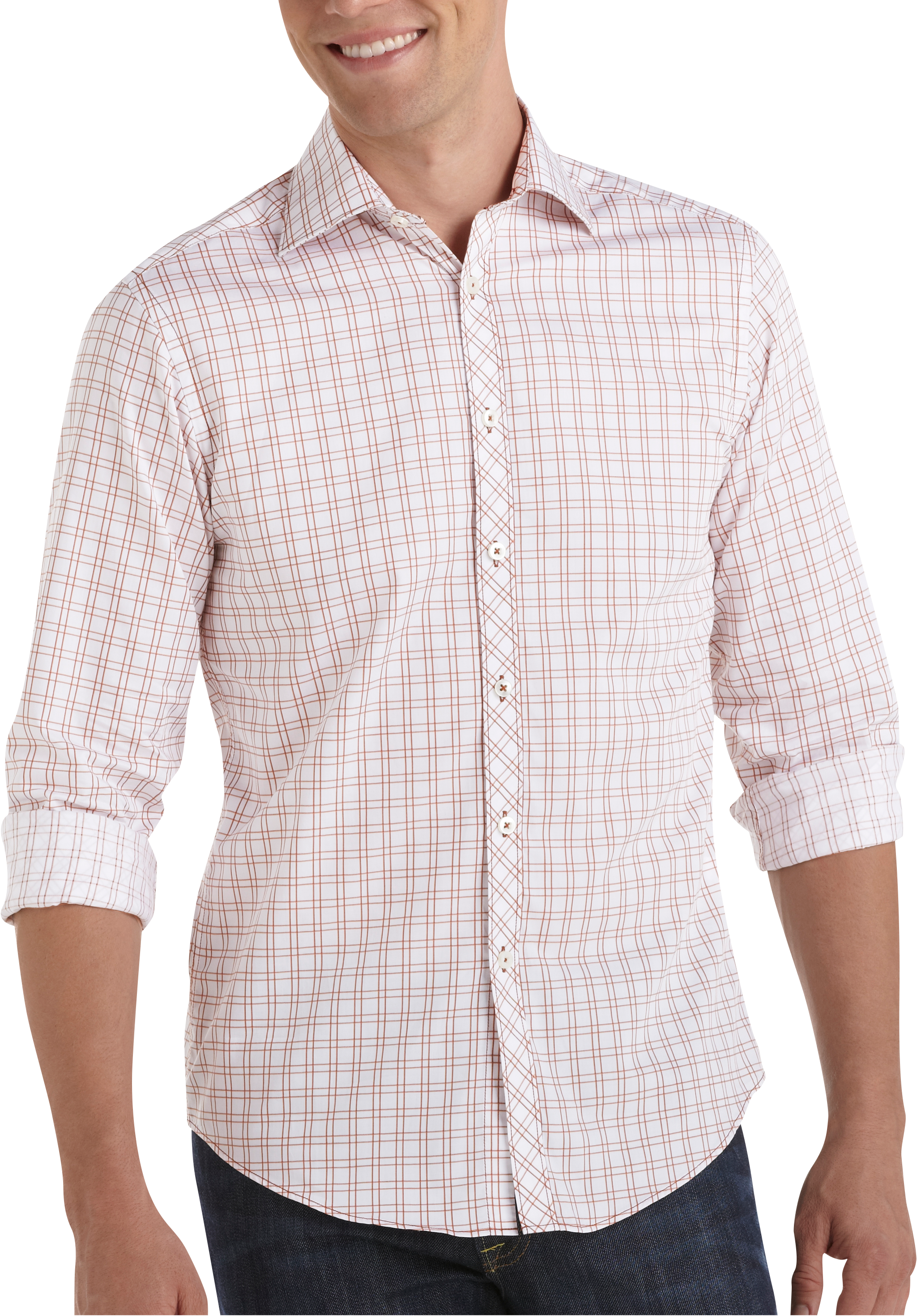 Egara Orange Plaid Slim Fit Sport Shirt