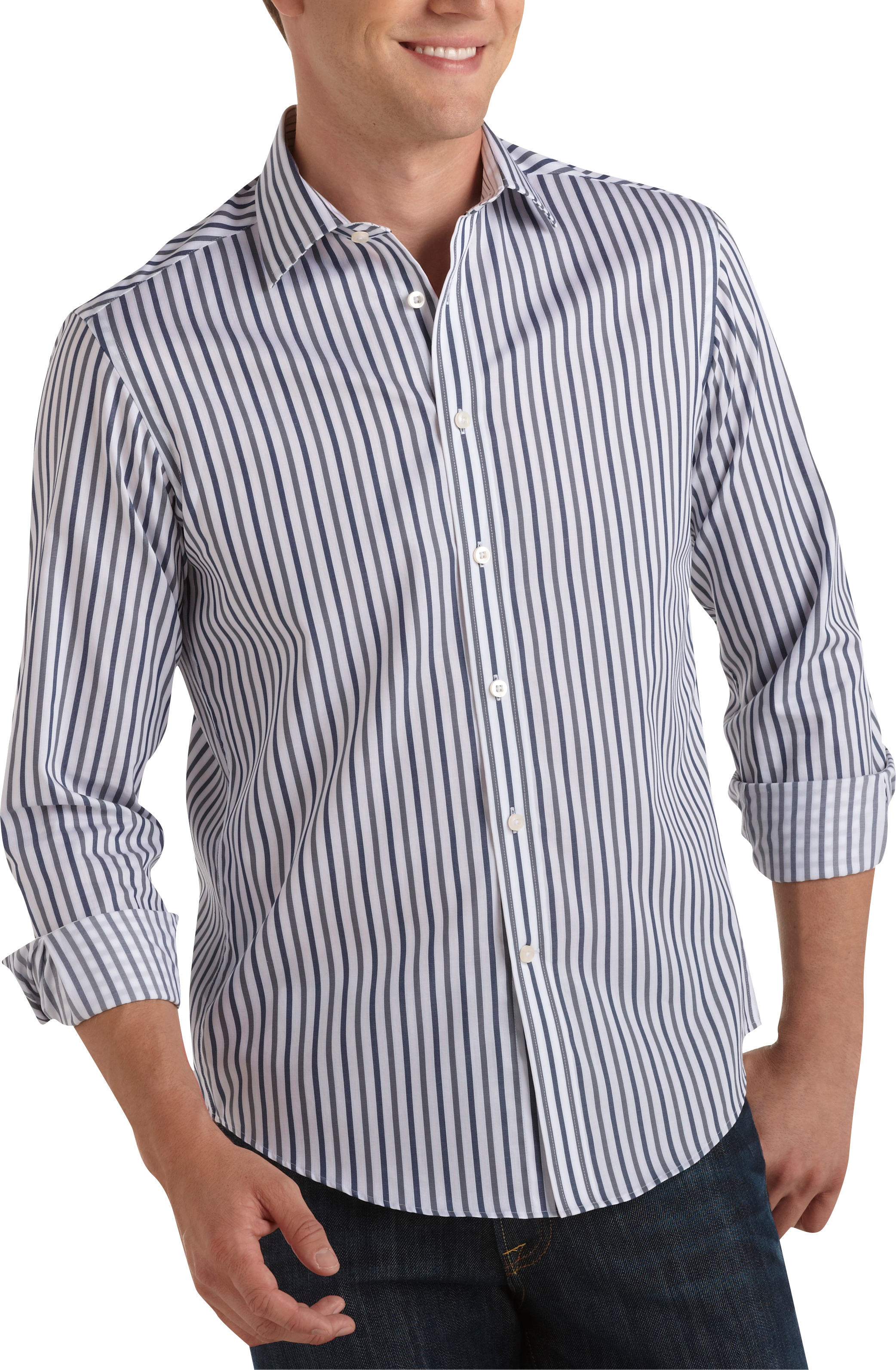 Egara Gray and White Stripe Sport Shirt
