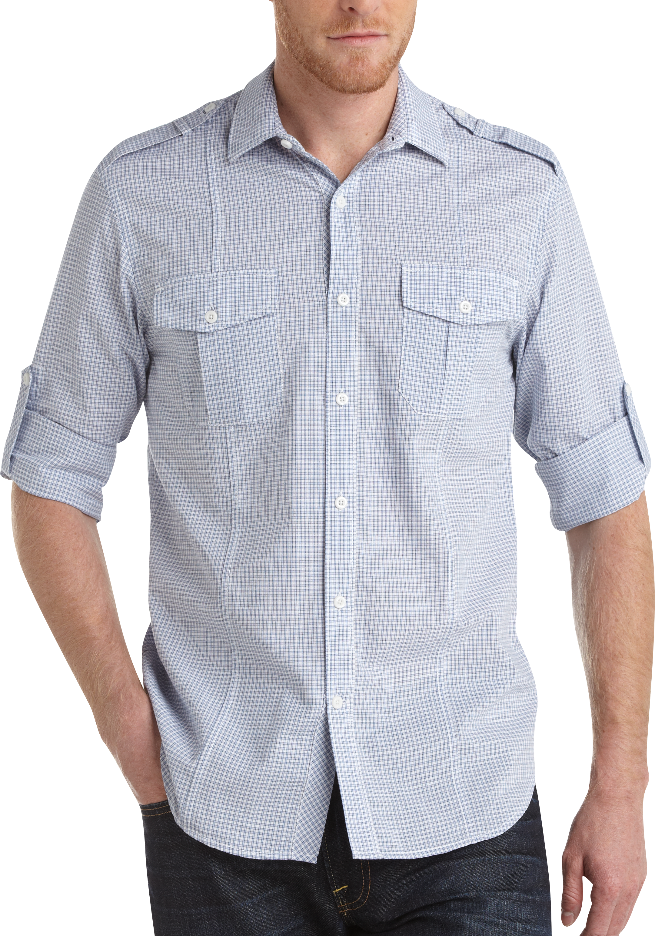 Pronto Blue Check Sport Shirt, Blue