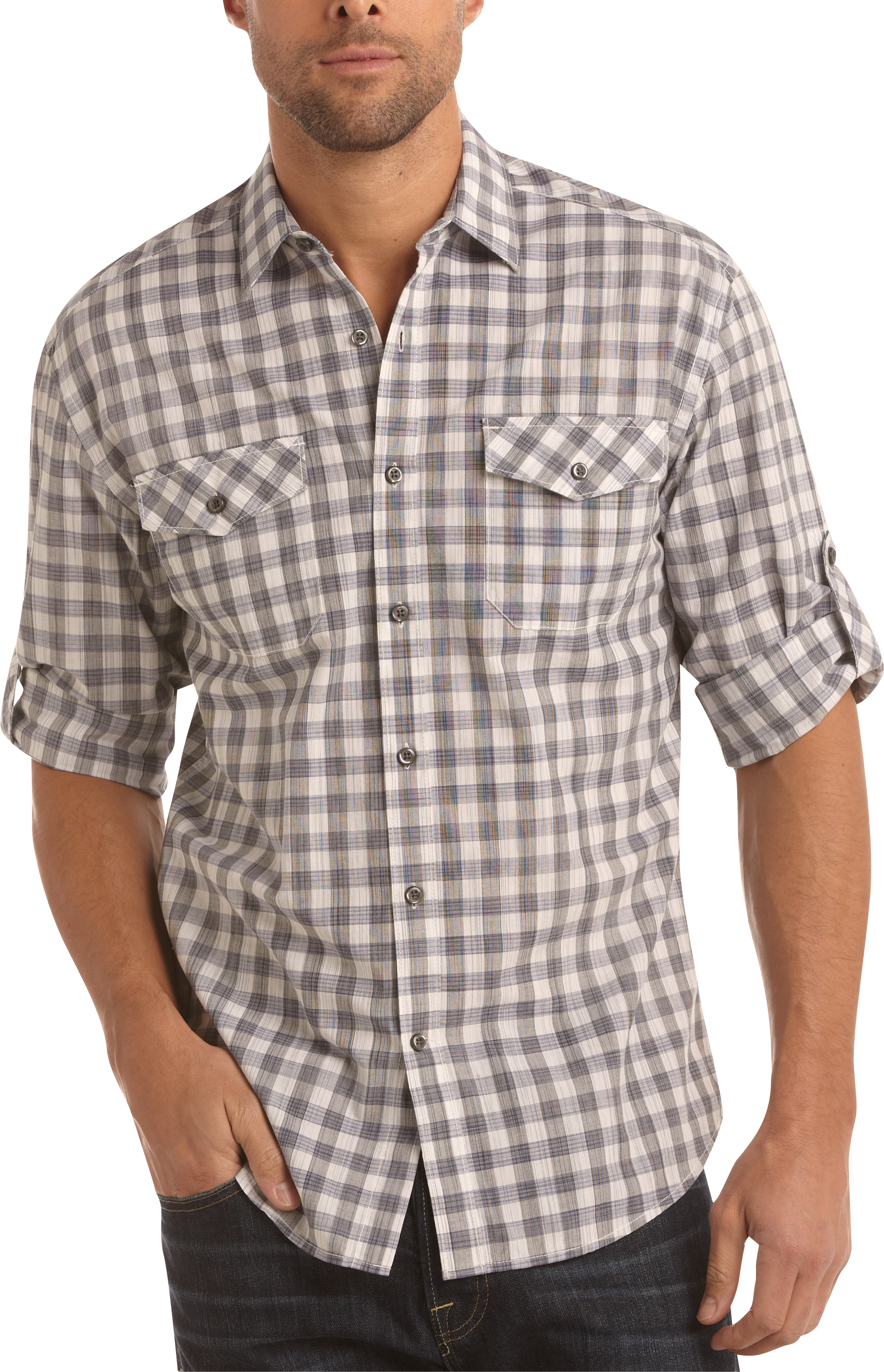 Pronto Blue Sport Shirt, Blue and White Plaid