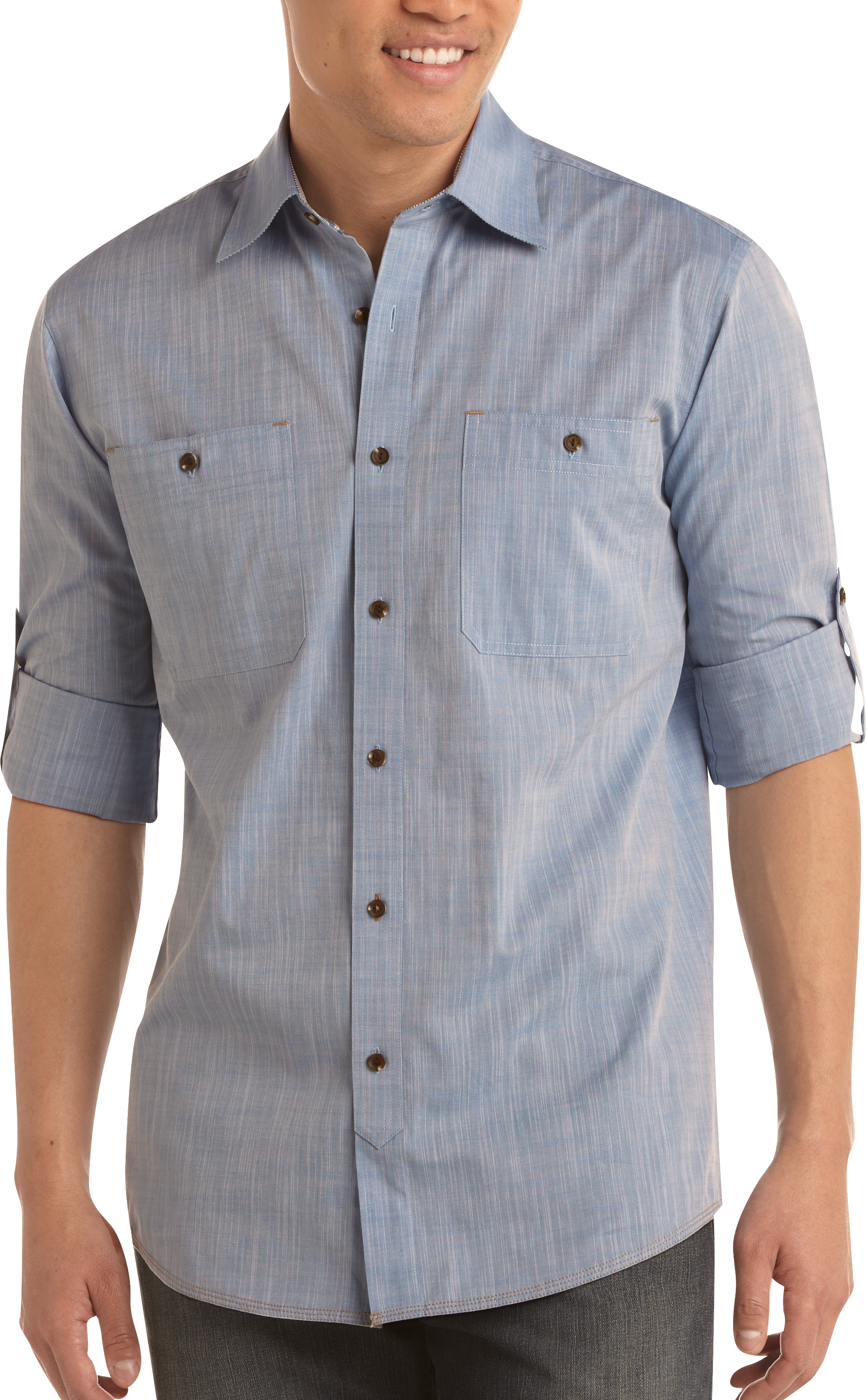 Pronto Blue Woven Sport Shirt, Sky Blue