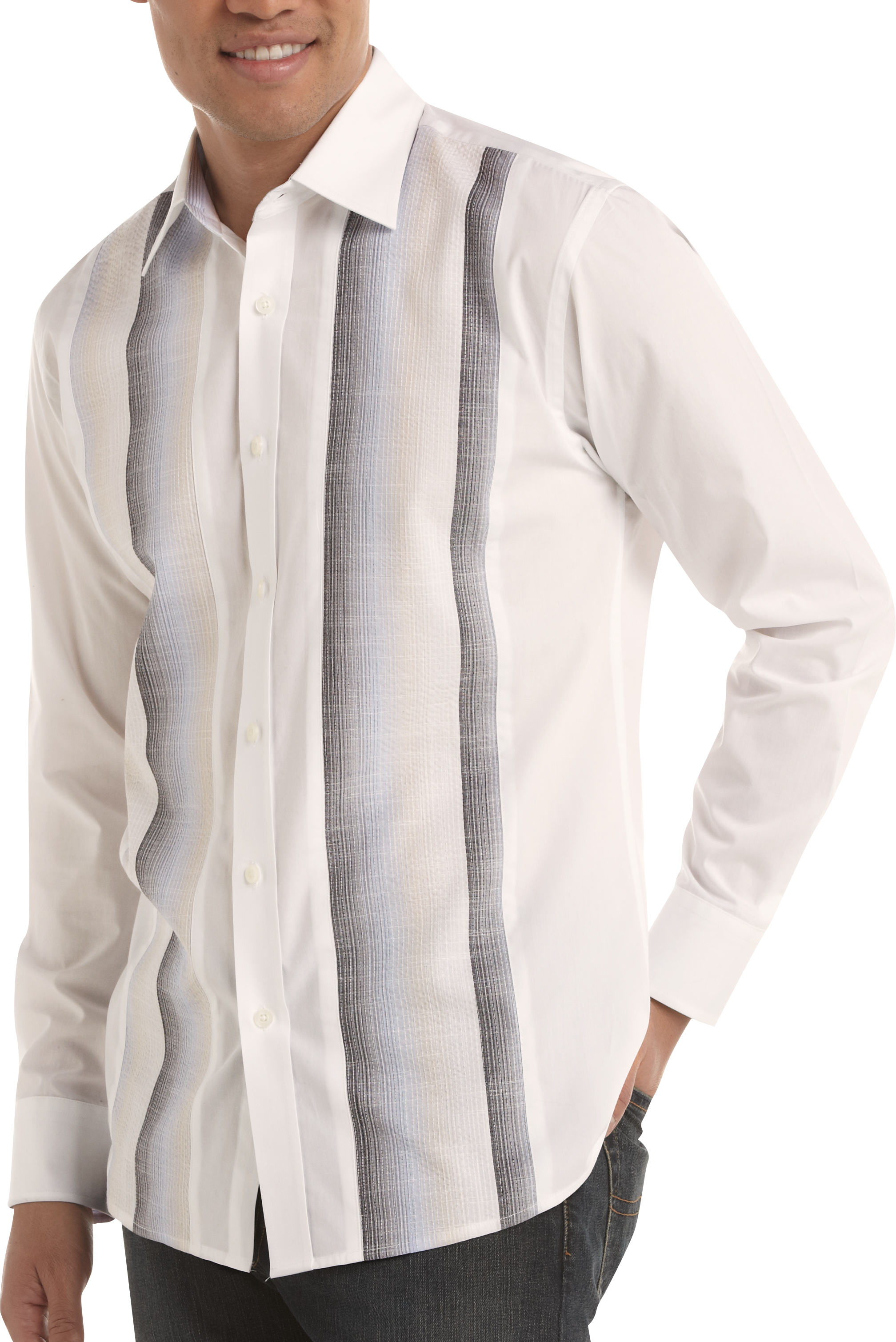 Pronto Blue Stripe Sport Shirt, White and Blue