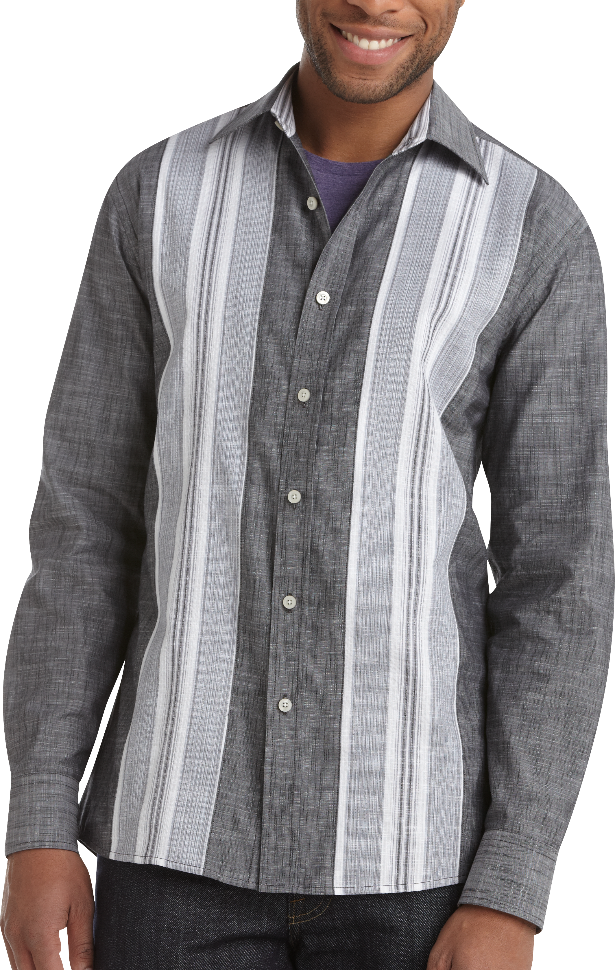 Pronto Blue Stripe Sport Shirt, Charcoal and White