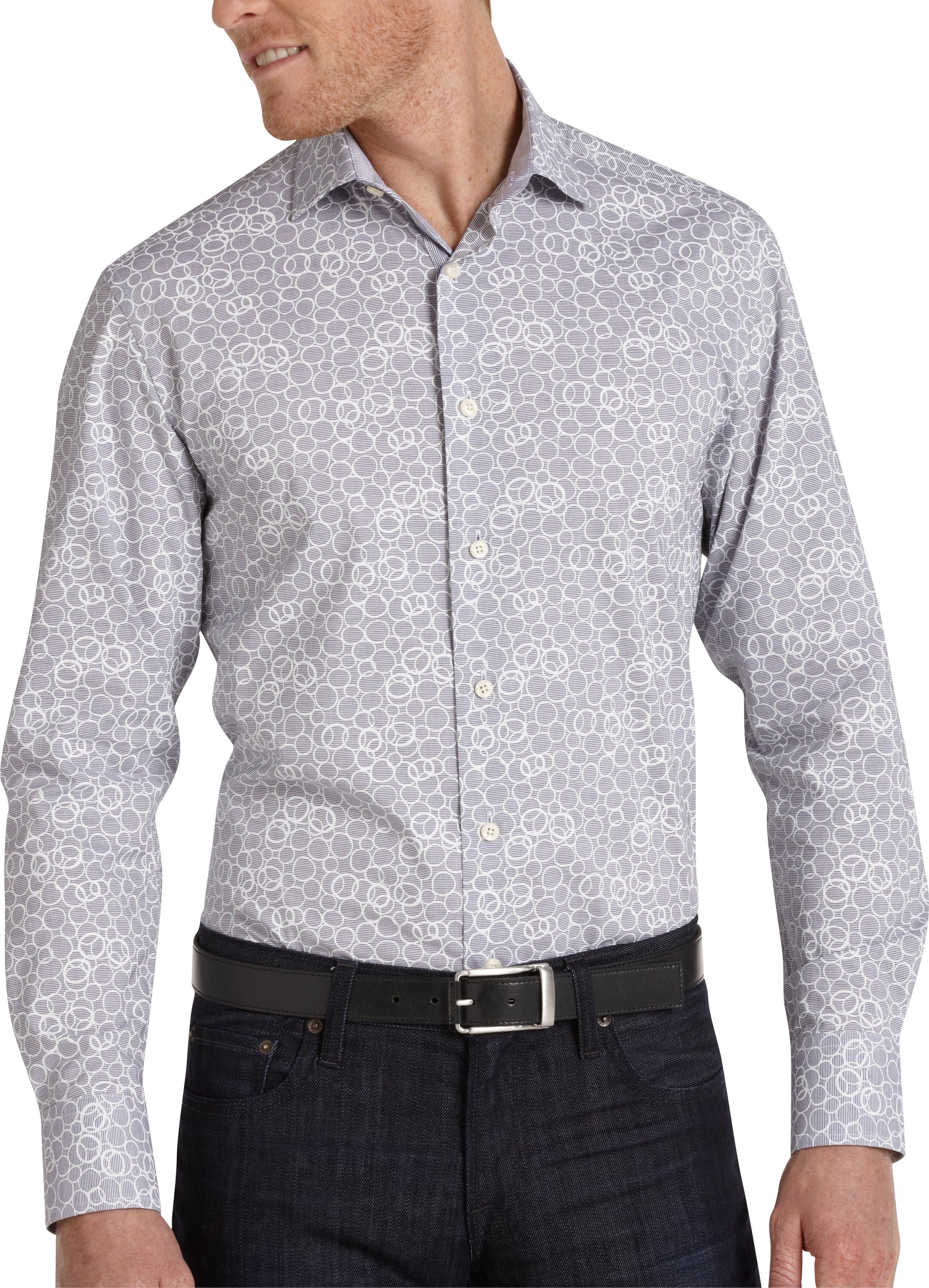 Tallia Gray Geometric Circles Sport Shirt