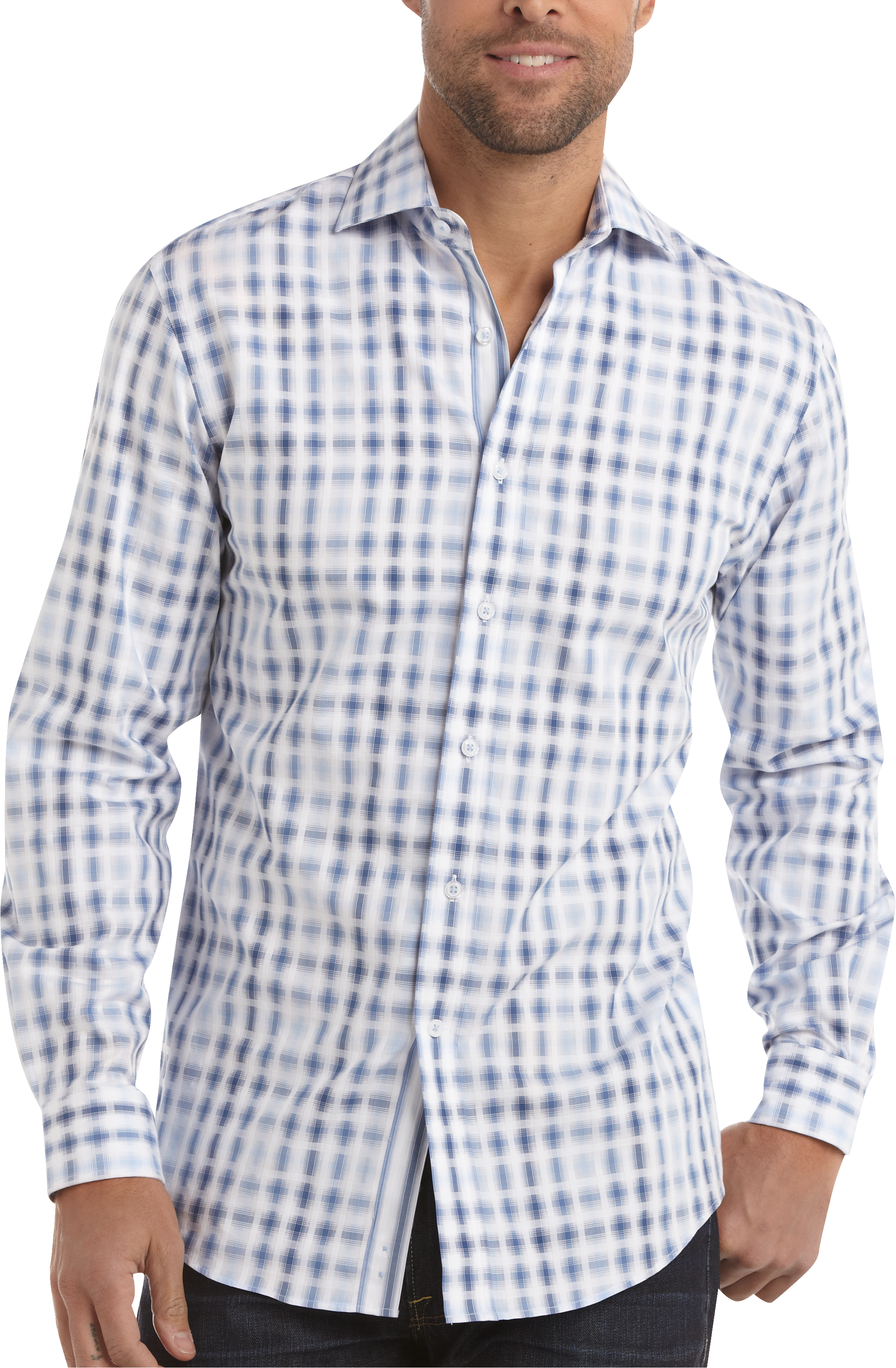 Pronto Uomo Blue and White Ombre Plaid Sport Shirt