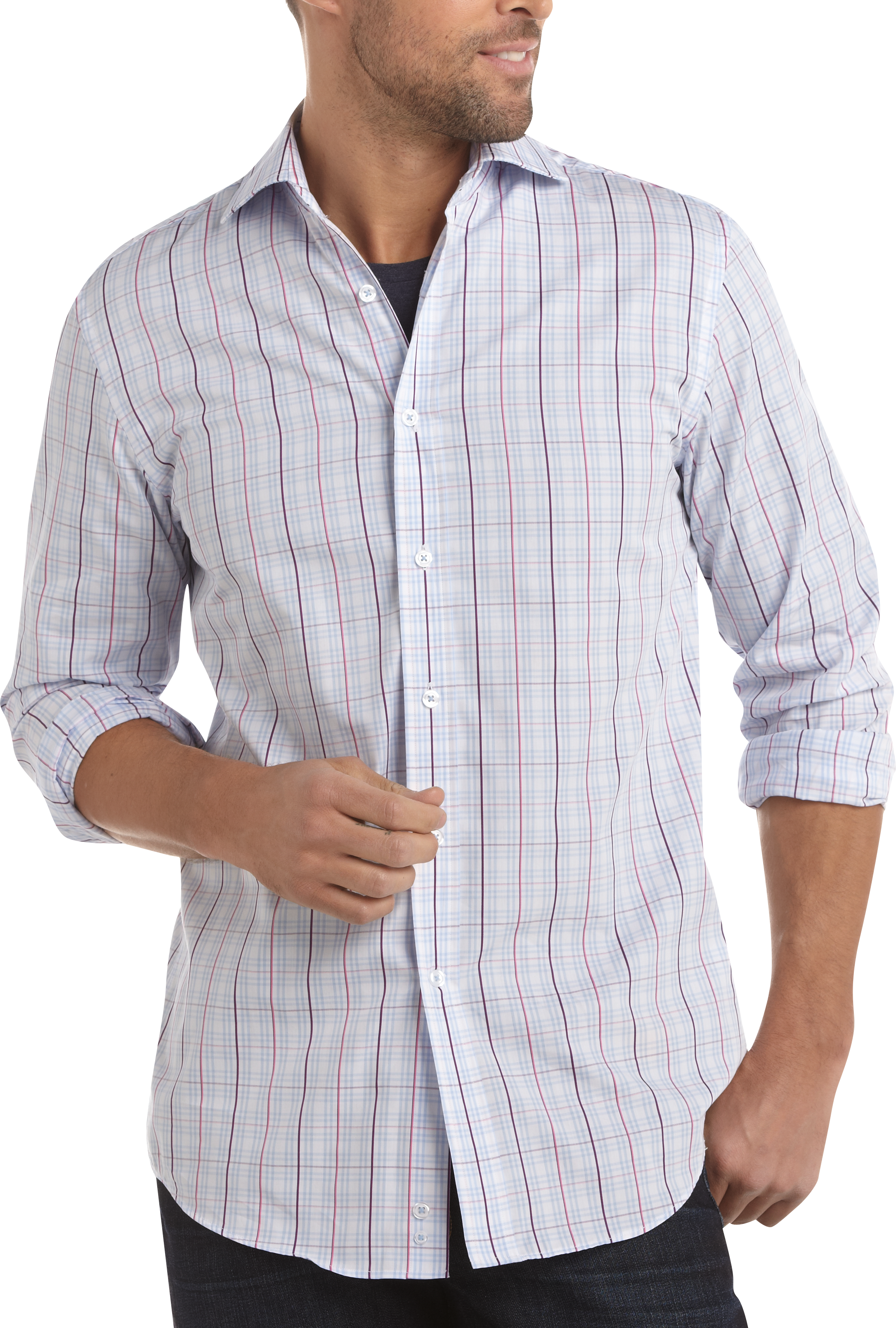 Pronto Uomo Light Blue and Pink Plaid Sport Shirt