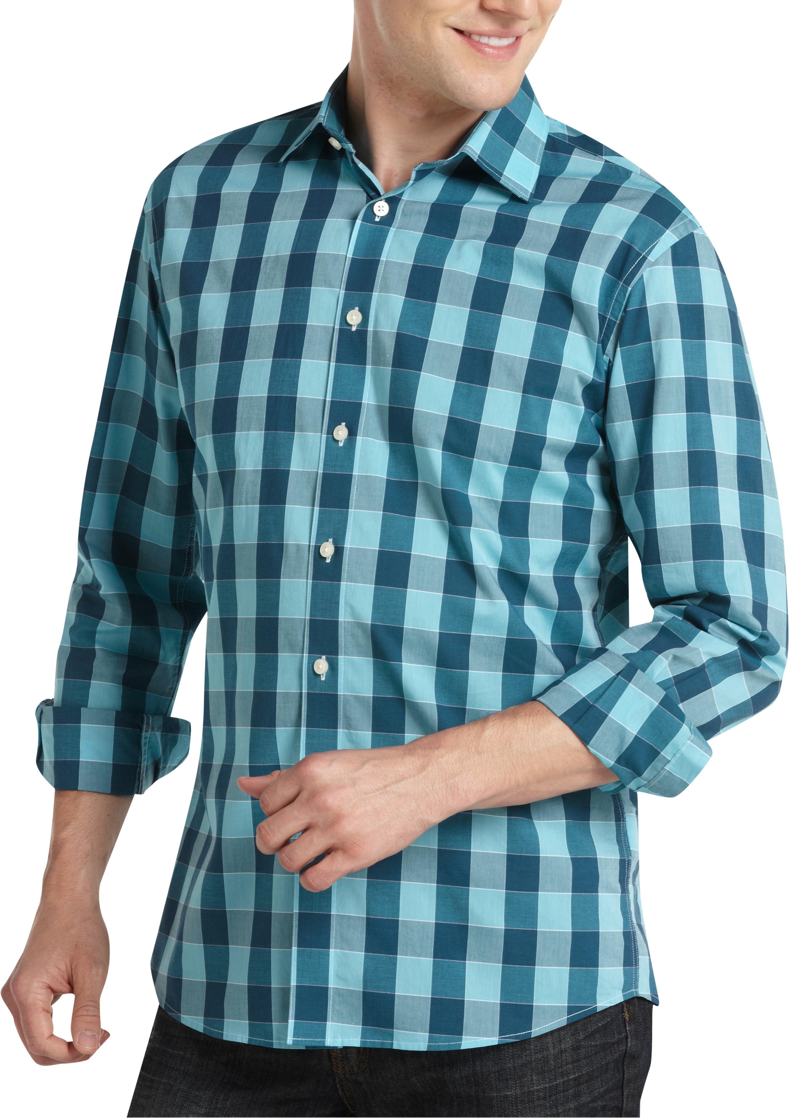 Pronto Blue Sport Shirt, Teal Check