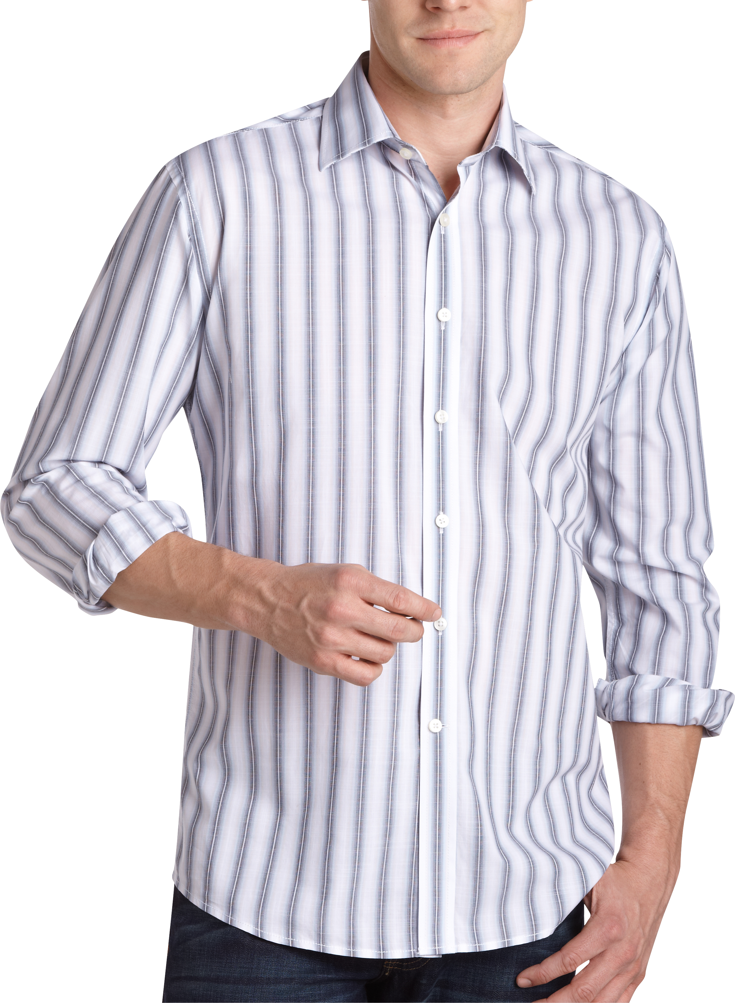 Pronto Blue Sport Shirt, Gray and Blue Stripe
