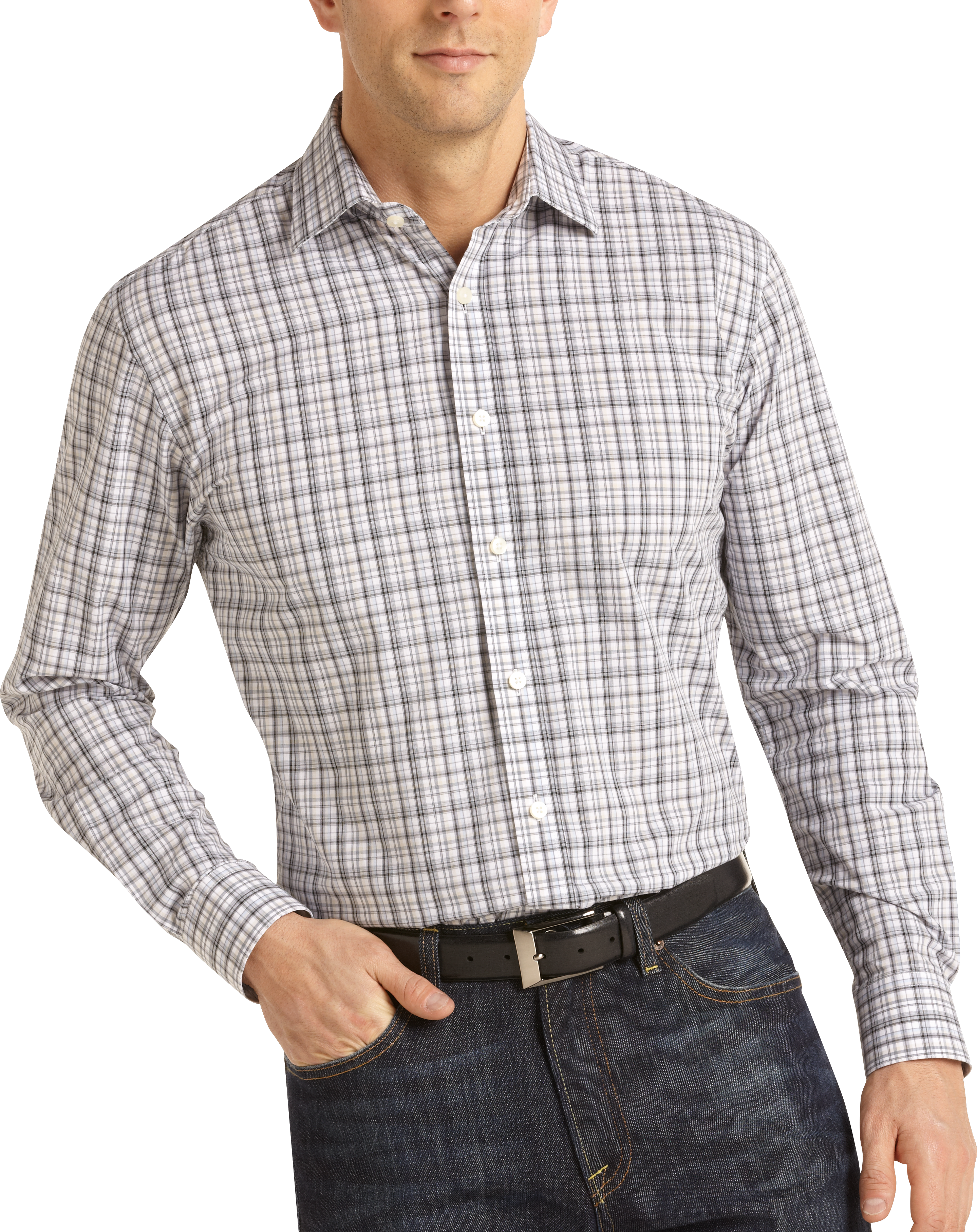 Pronto Blue Sport Shirt, Blue and Gray Plaid