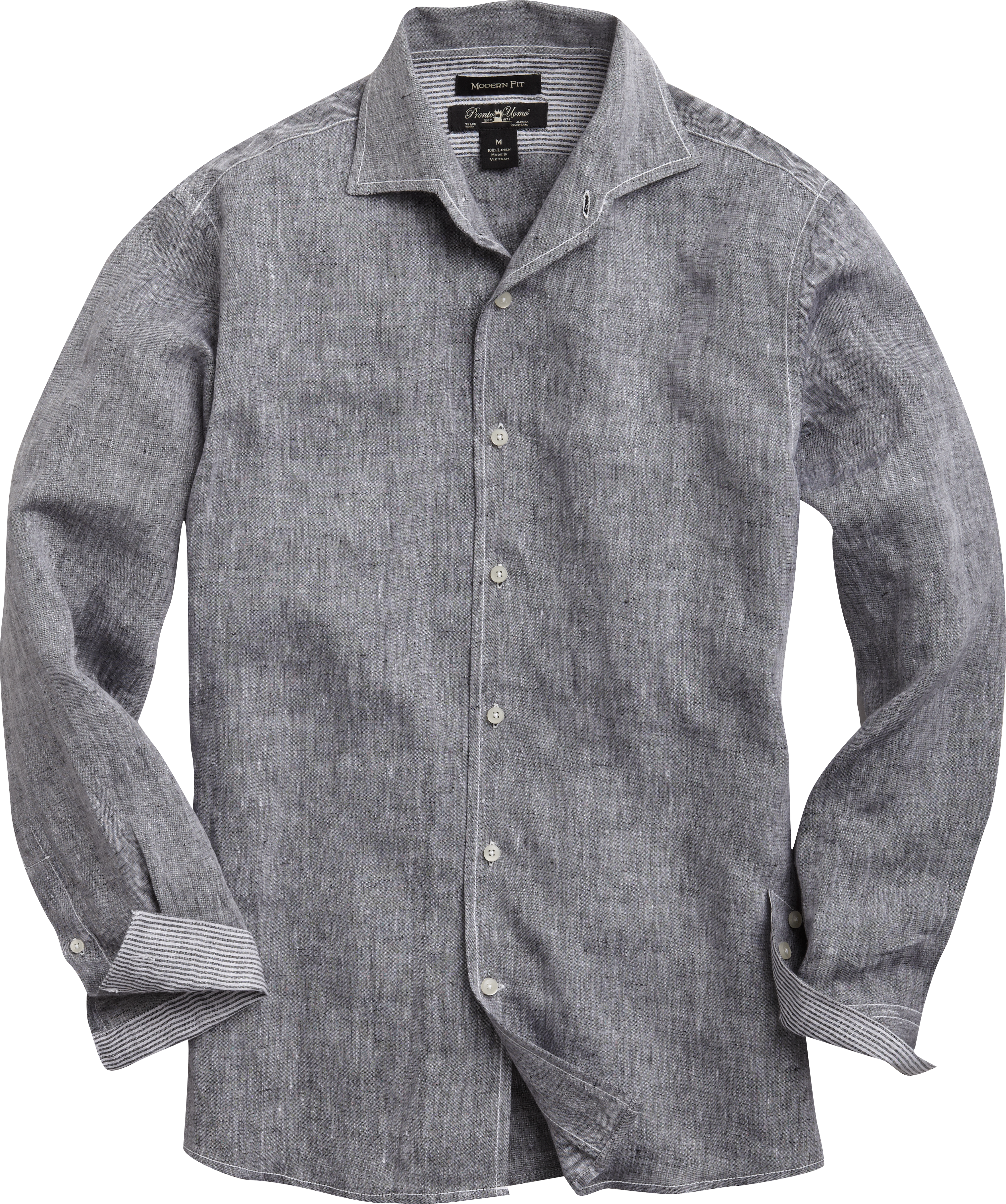Pronto Uomo Charcoal Modern Fit Linen Sport Shirt