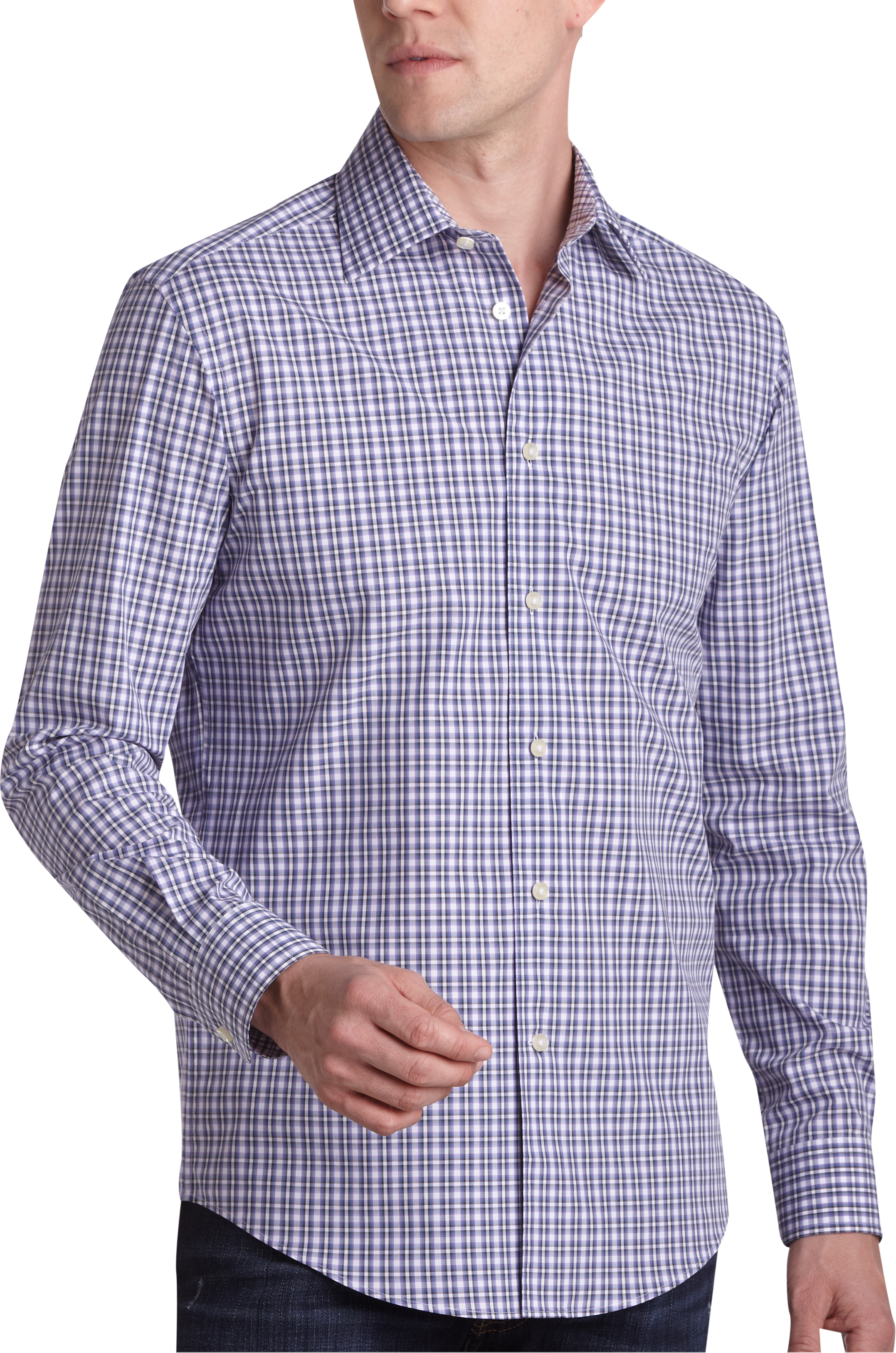 Egara Blue and Purple Check Modern Fit Sport Shirt