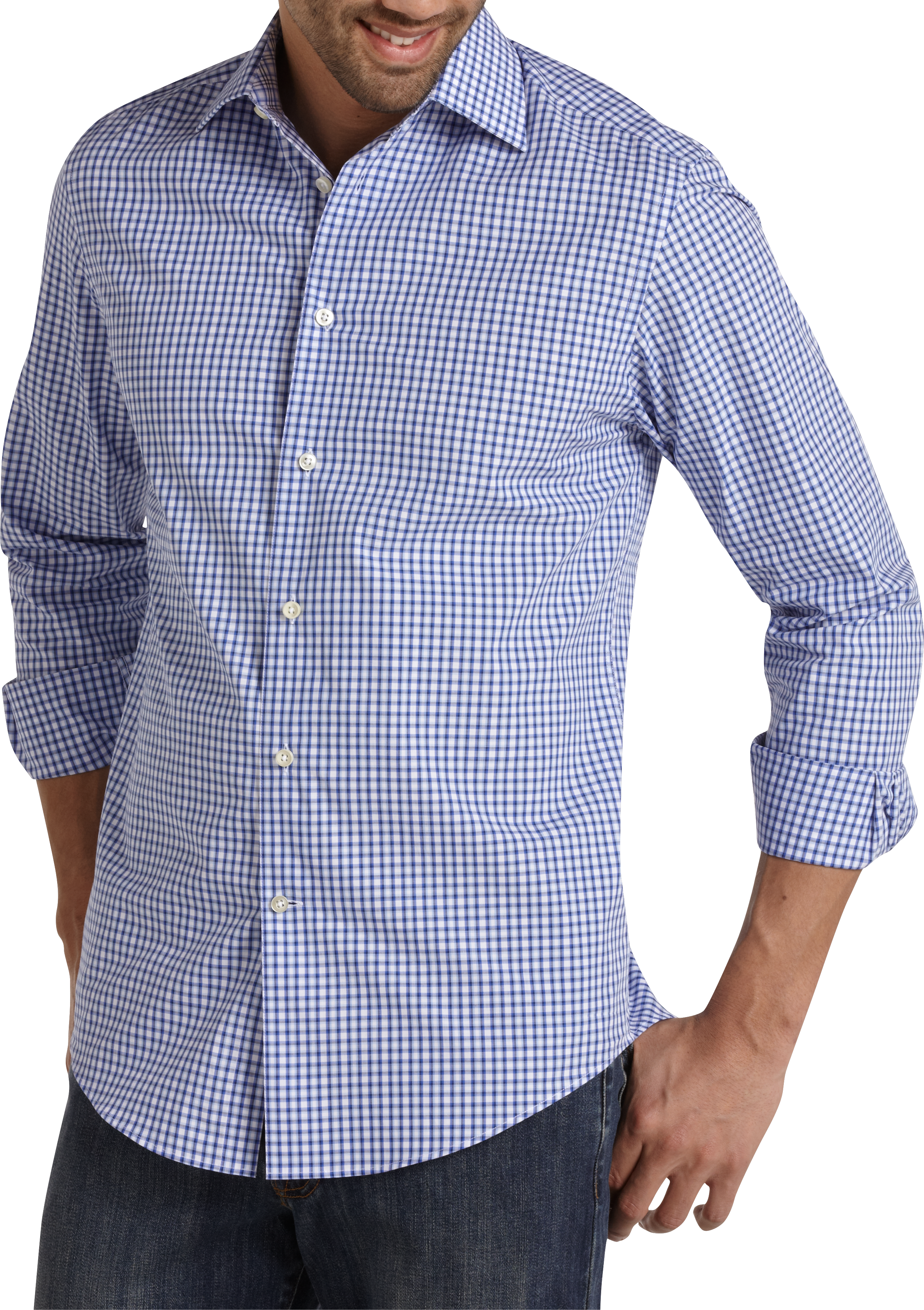 Egara Blue Check Modern Fit Sport Shirt
