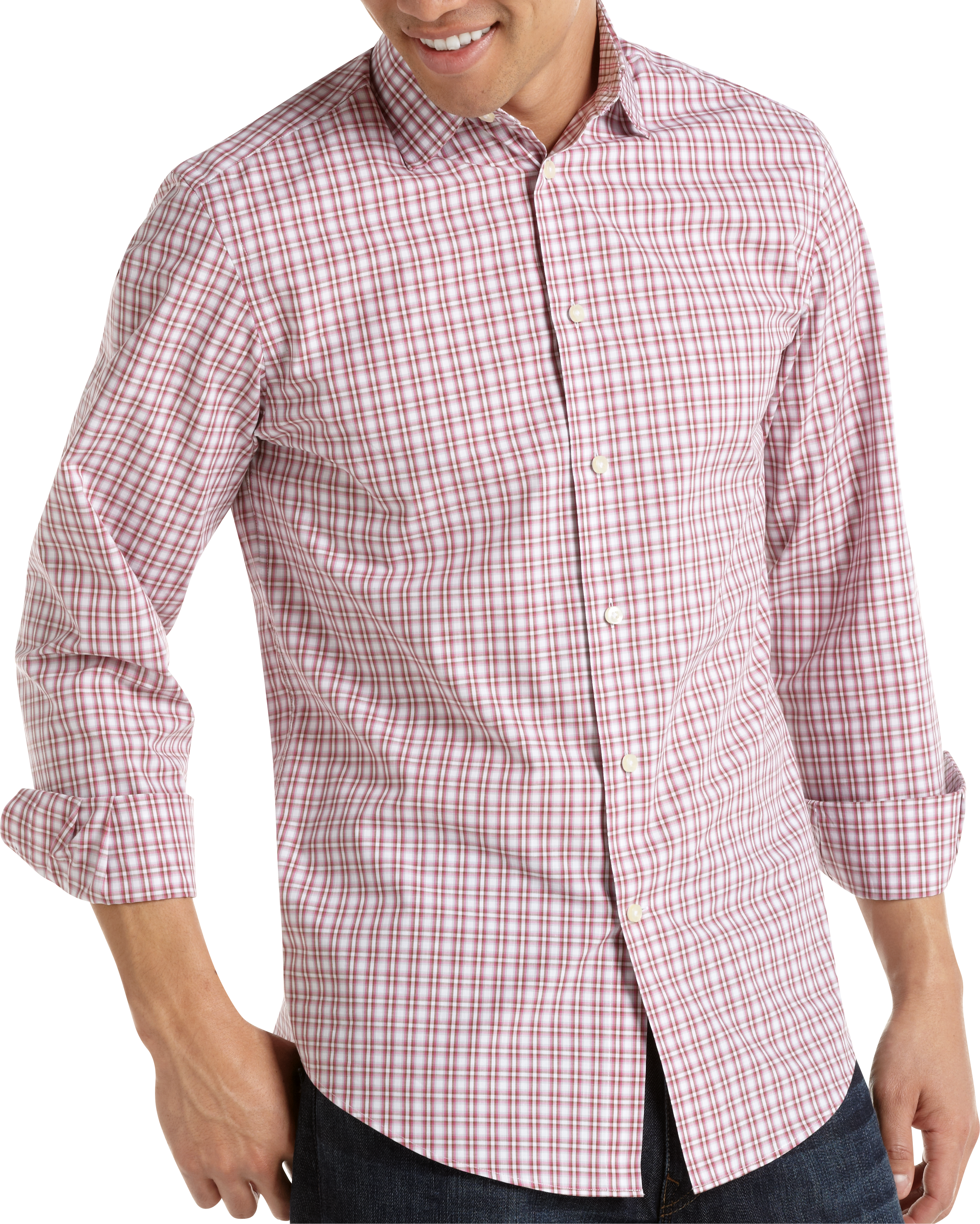 Egara Red and Brown Check Modern Fit Sport Shirt