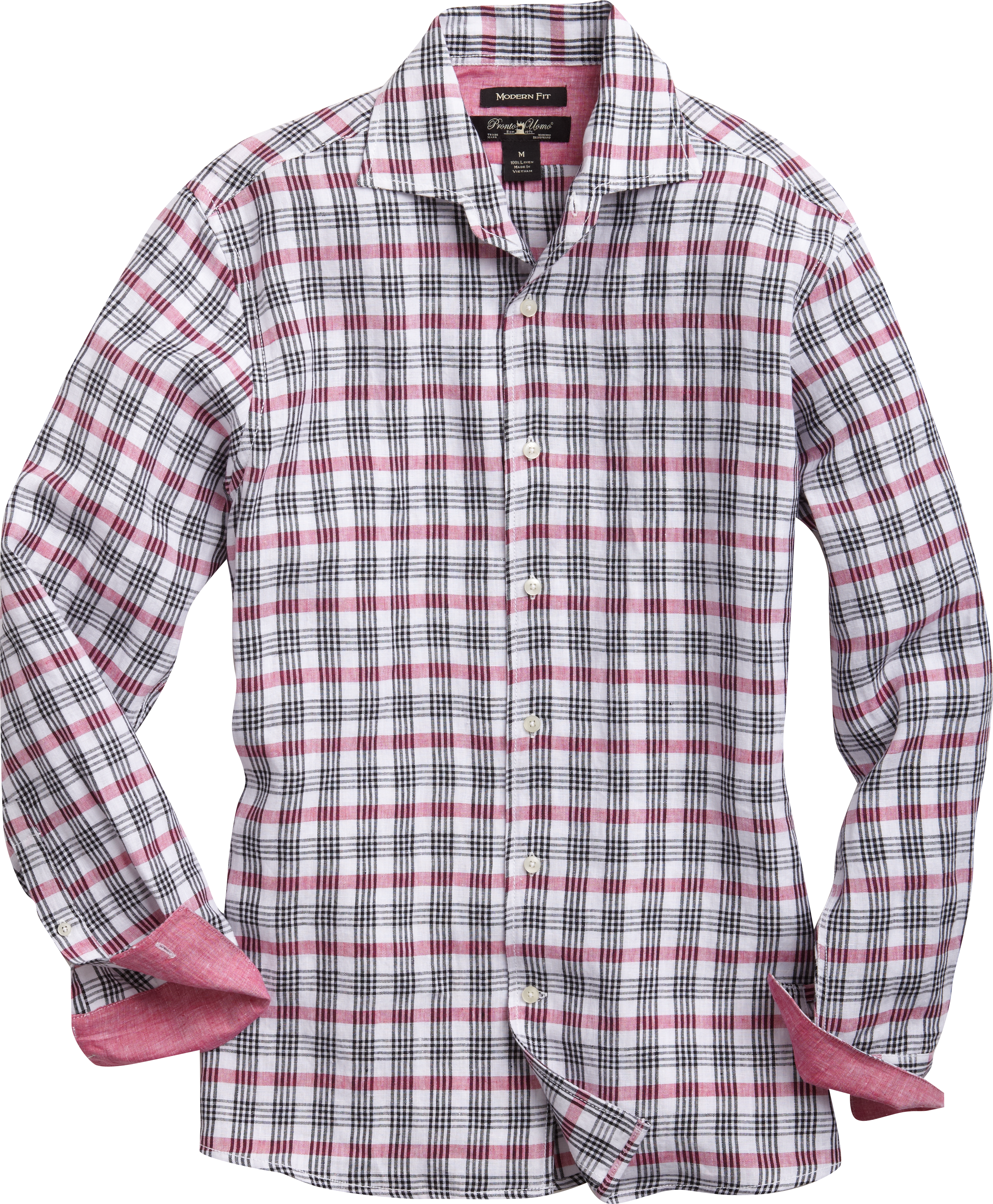 Pronto Uomo Red and Black Plaid Modern Fit Linen Sport Shirt