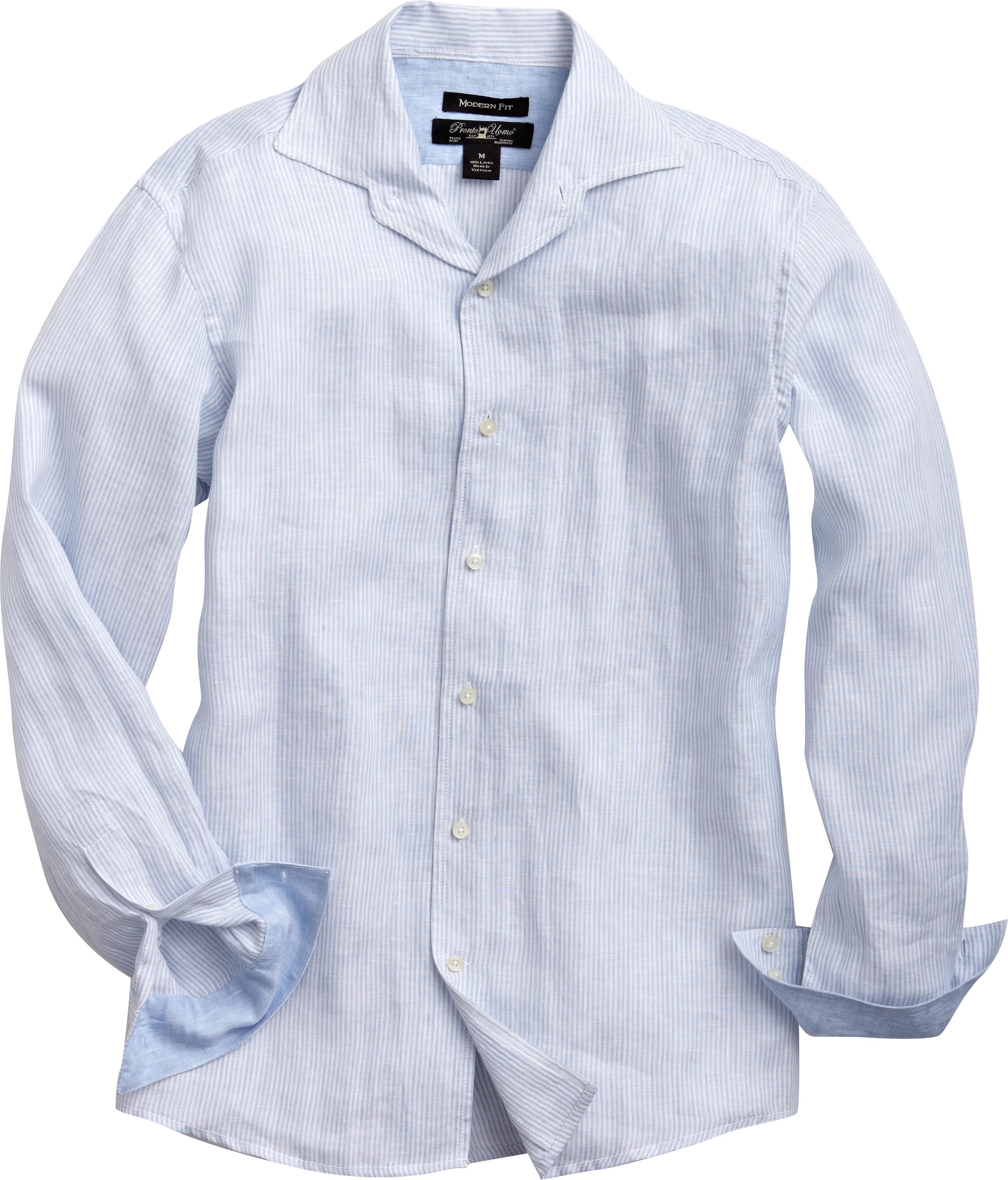 Pronto Uomo Light Blue Stripe Modern Fit Linen Sport Shirt