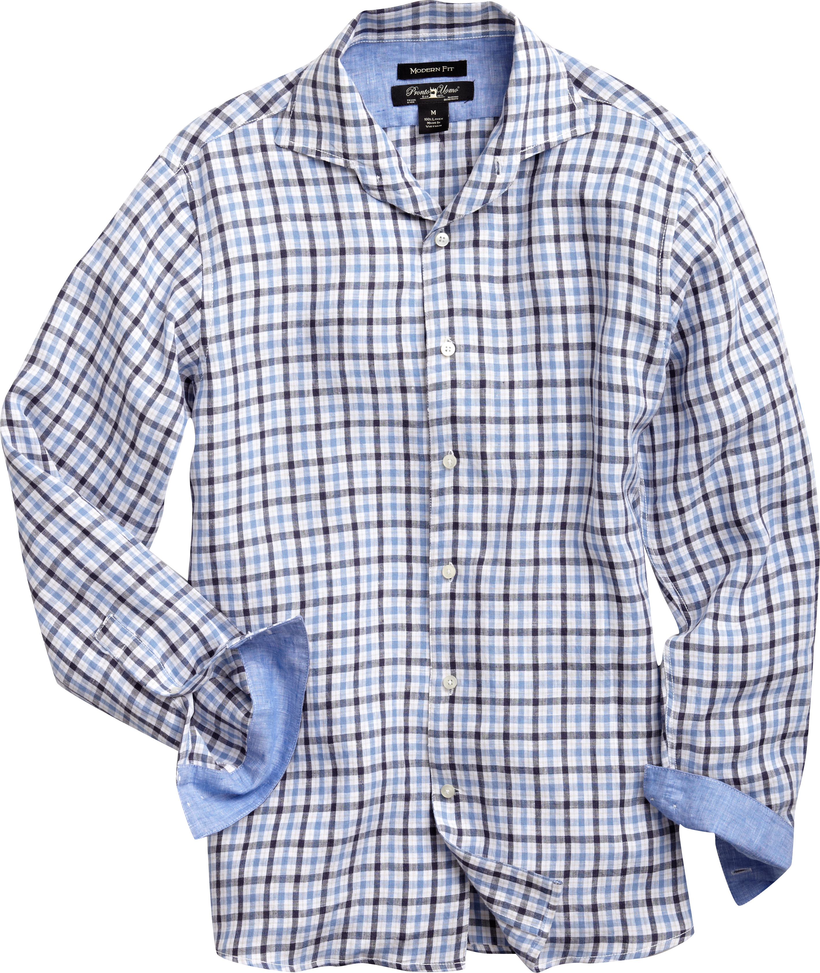 Pronto Uomo Blue Plaid Modern Fit Linen Sport Shirt