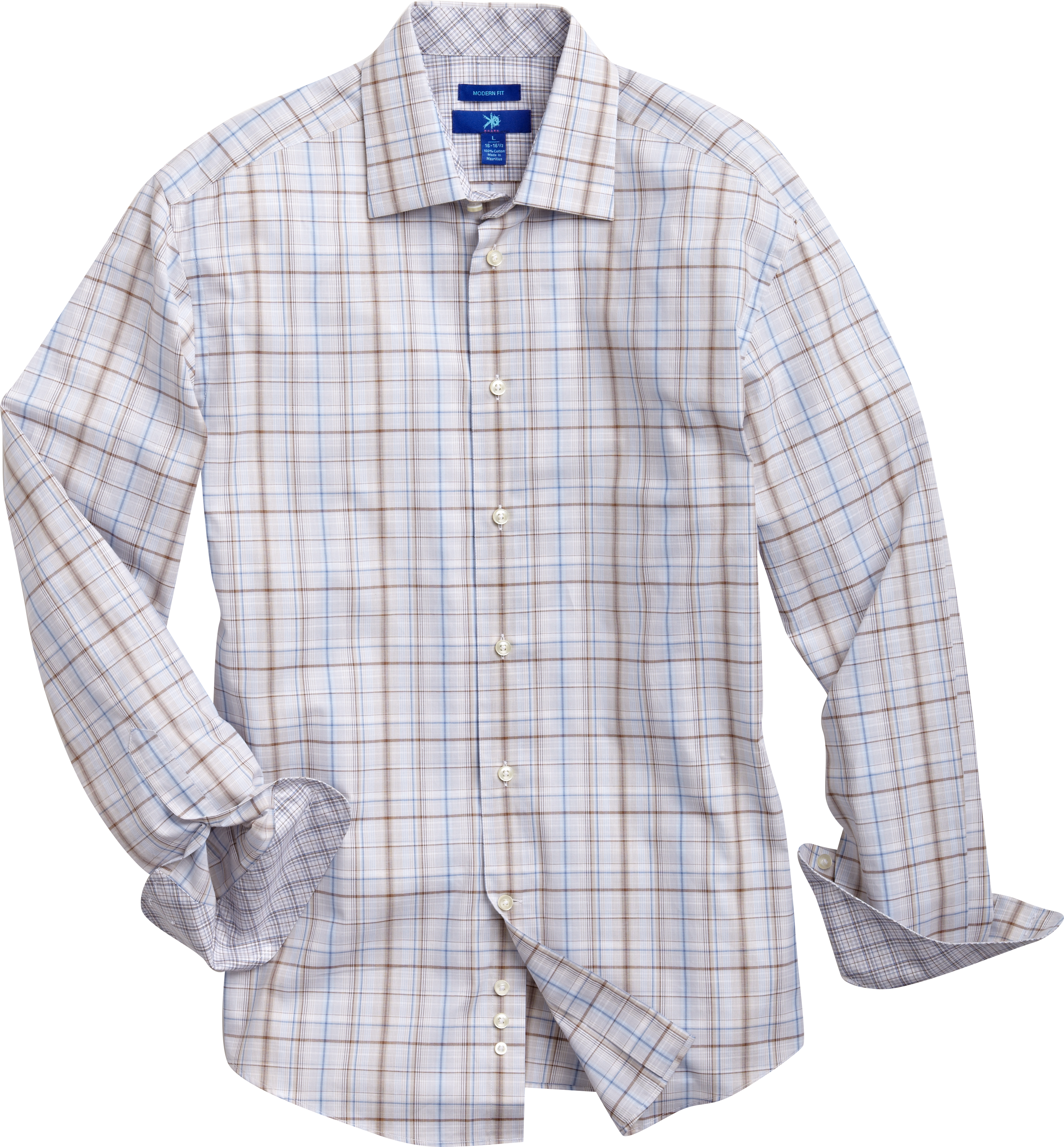 Egara Brown Woven Plaid Sport Shirt