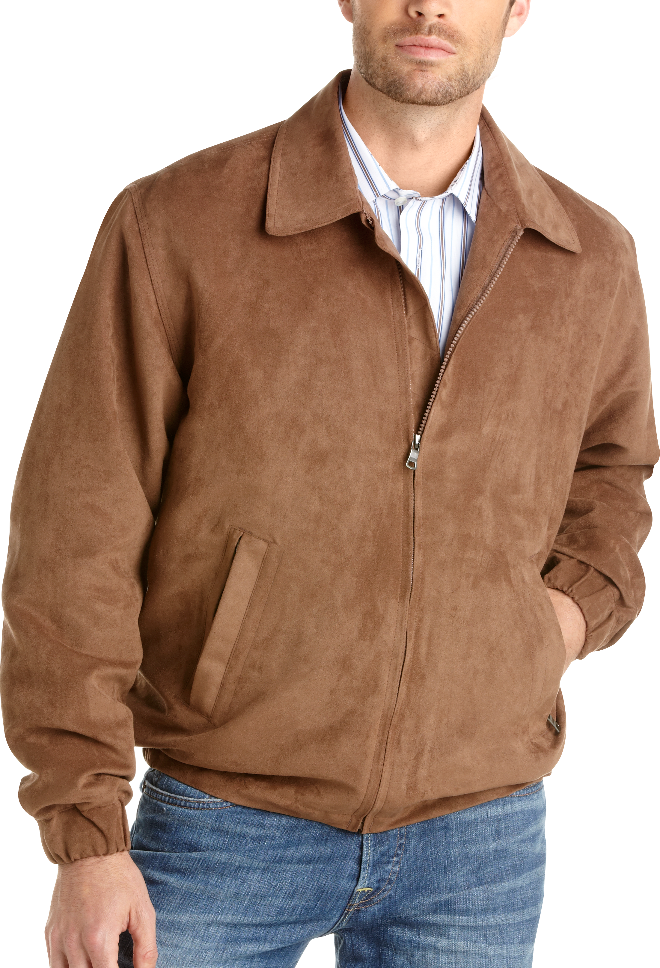 Joseph & Feiss Brown Microsuede Bomber Jacket