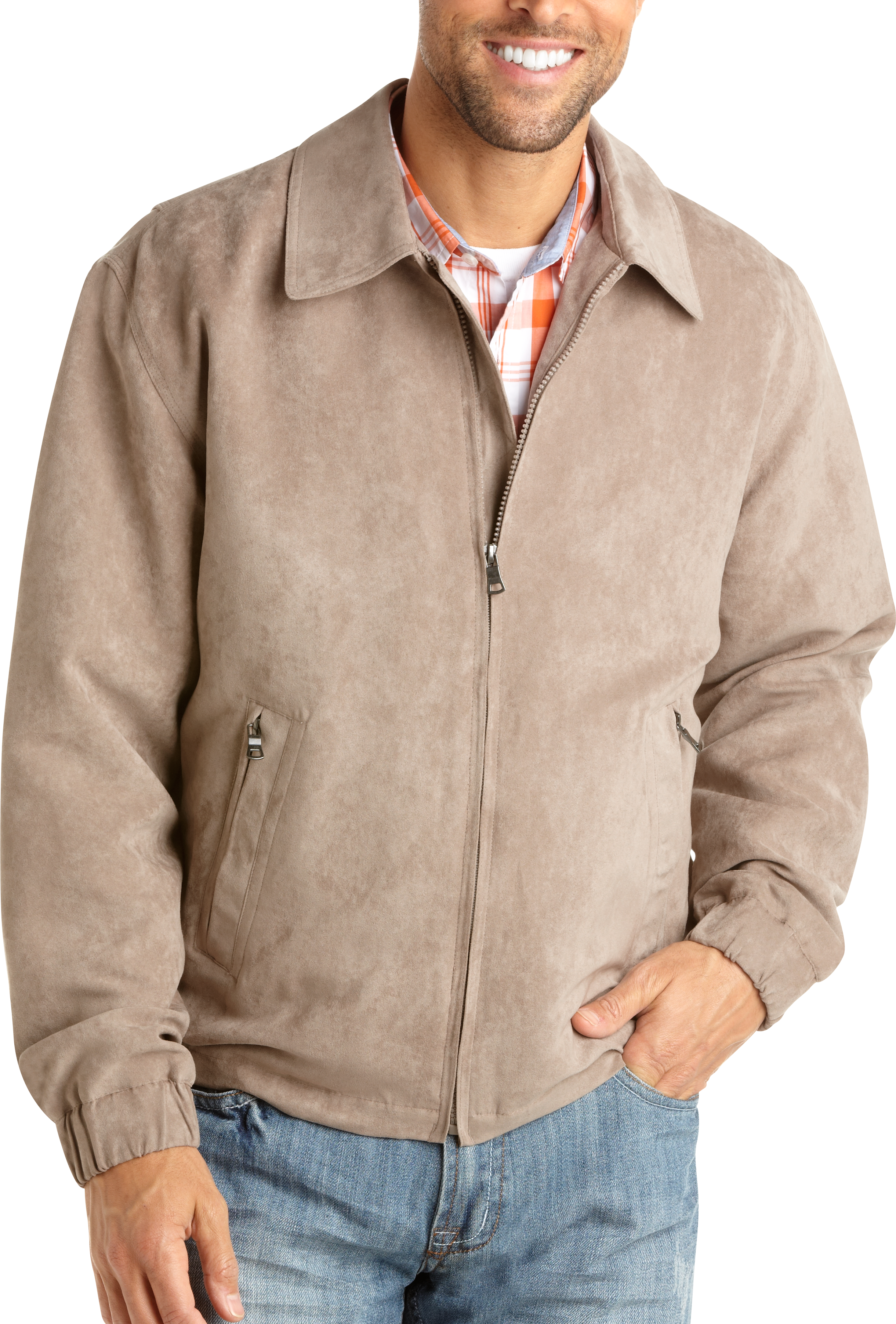 Joseph & Feiss Tan Microsuede Bomber Jacket