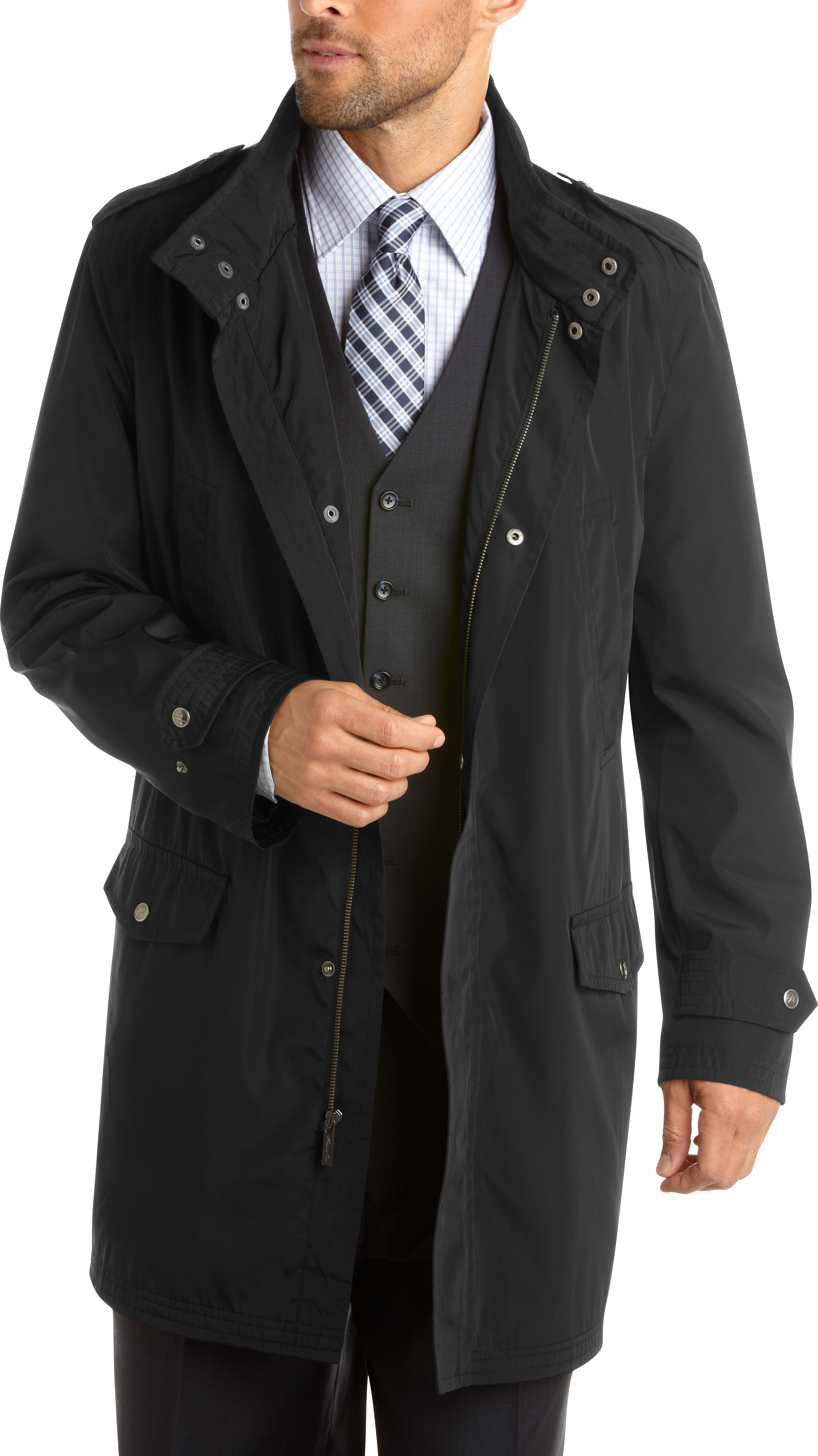 Kenneth Cole Black Hooded Slim Fit Rain Jacket