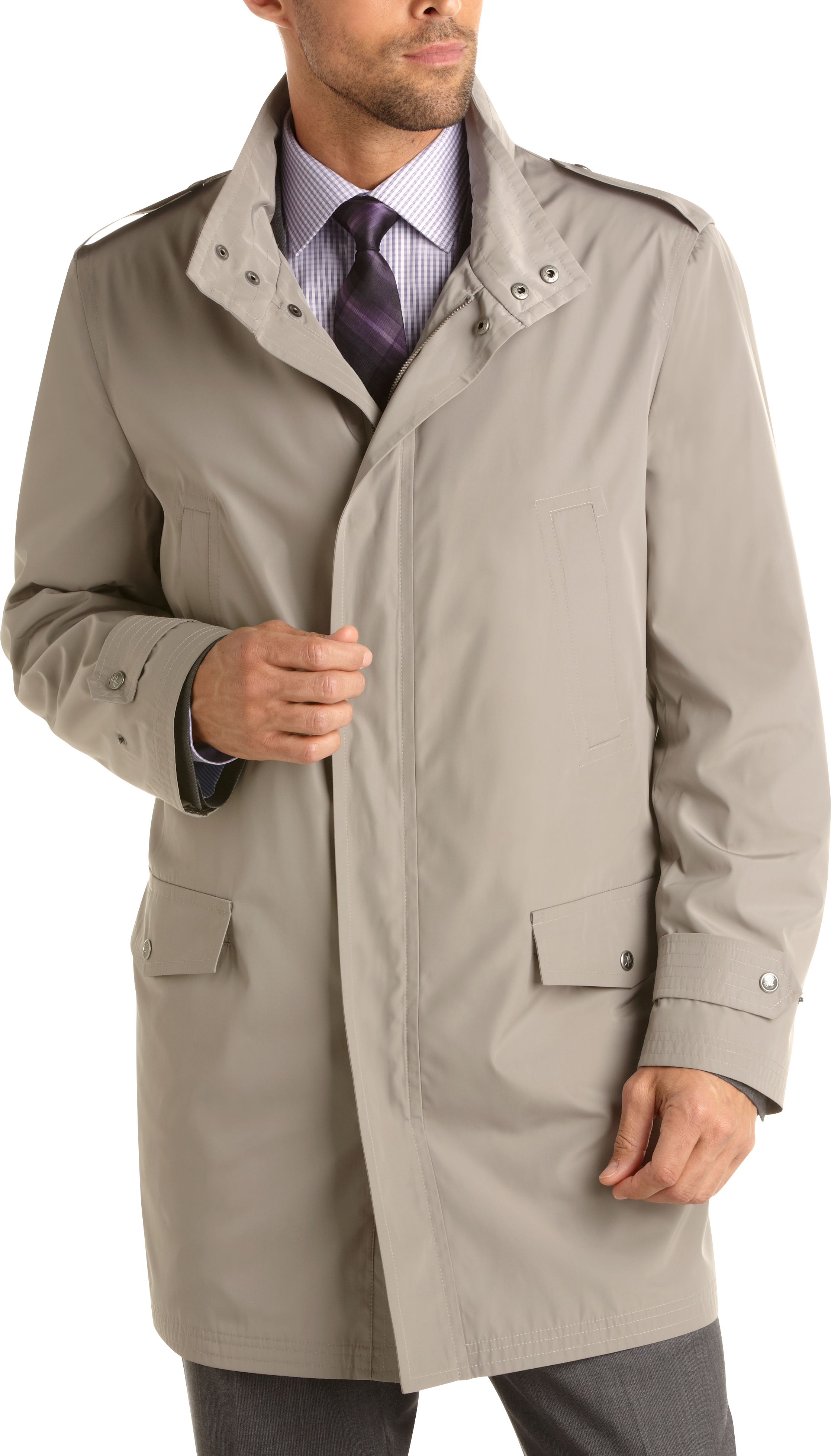 Kenneth Cole Taupe Hooded Slim Fit Rain Jacket