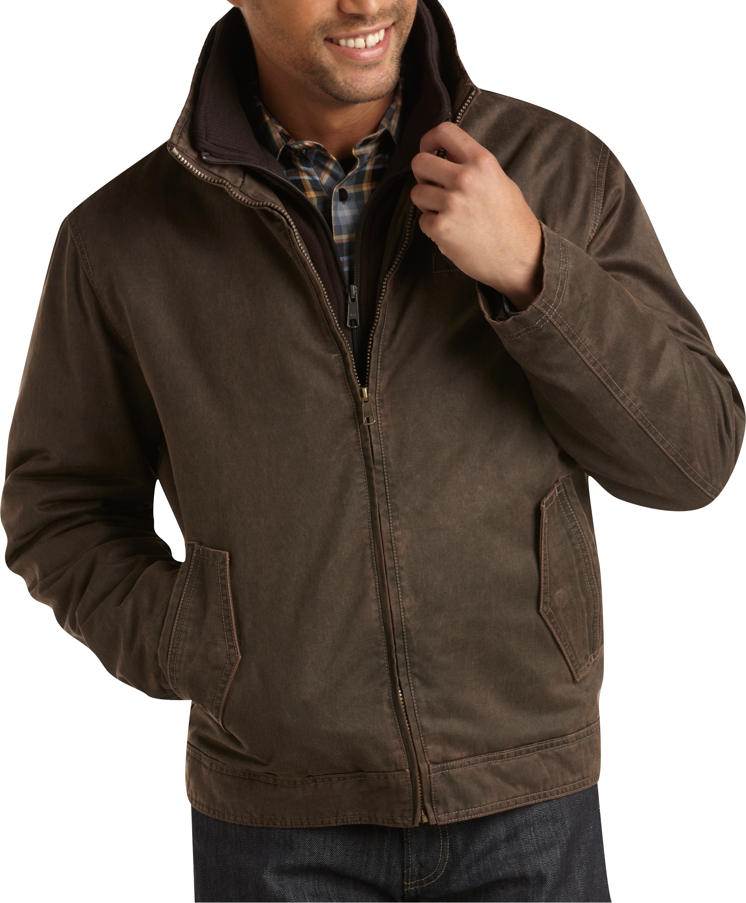 Pronto Blue Zip Bib Jacket, Brown