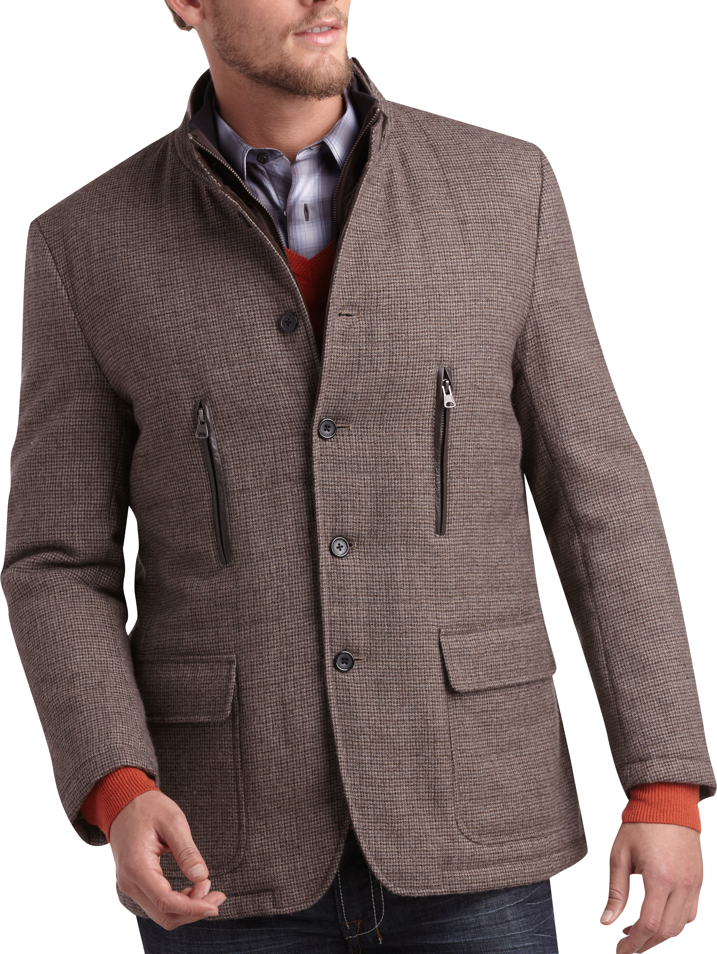 Egara Brown Houndstooth Slim Fit Country Jacket