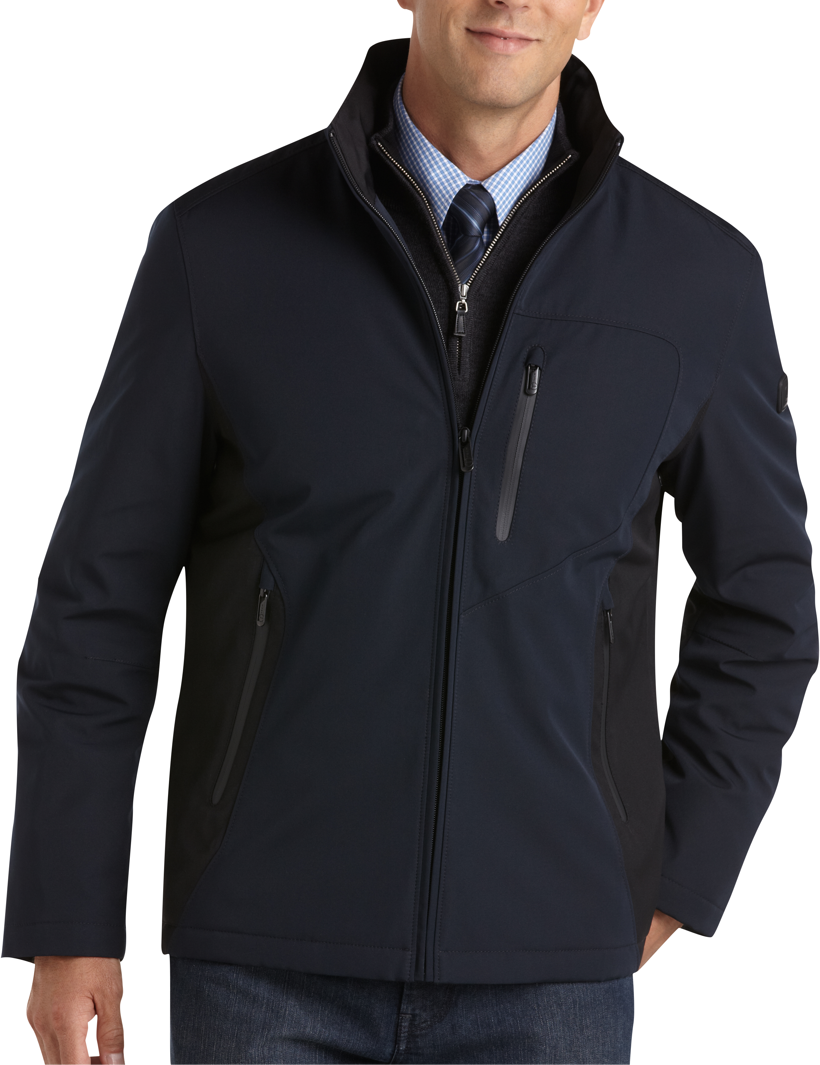 T-Tech by Tumi Black and Navy Hidden Hoody Jacket