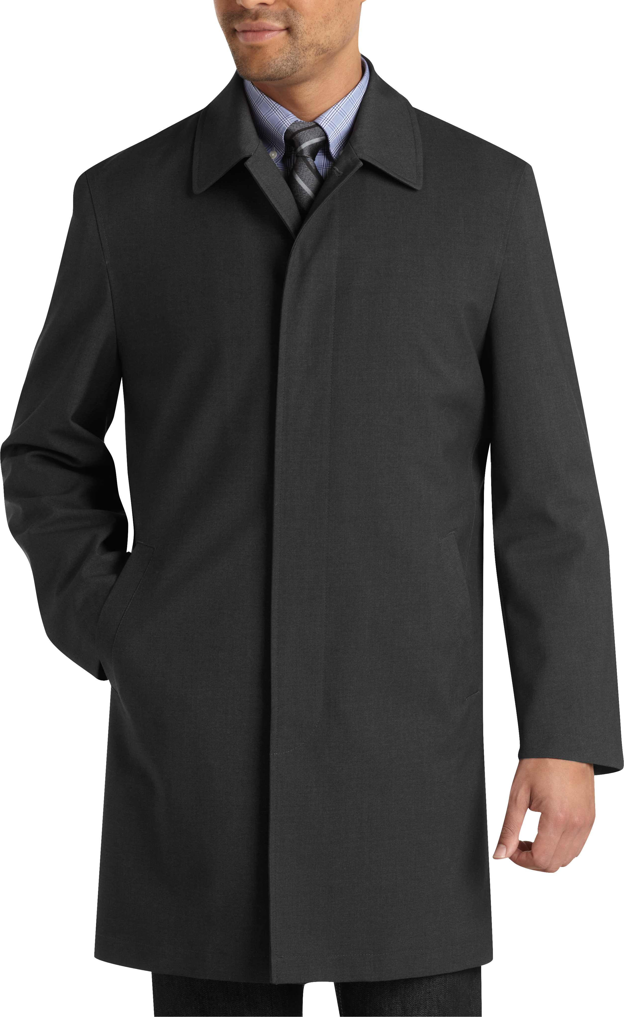 Pronto Uomo Gray Polo Collar Modern Fit Raincoat