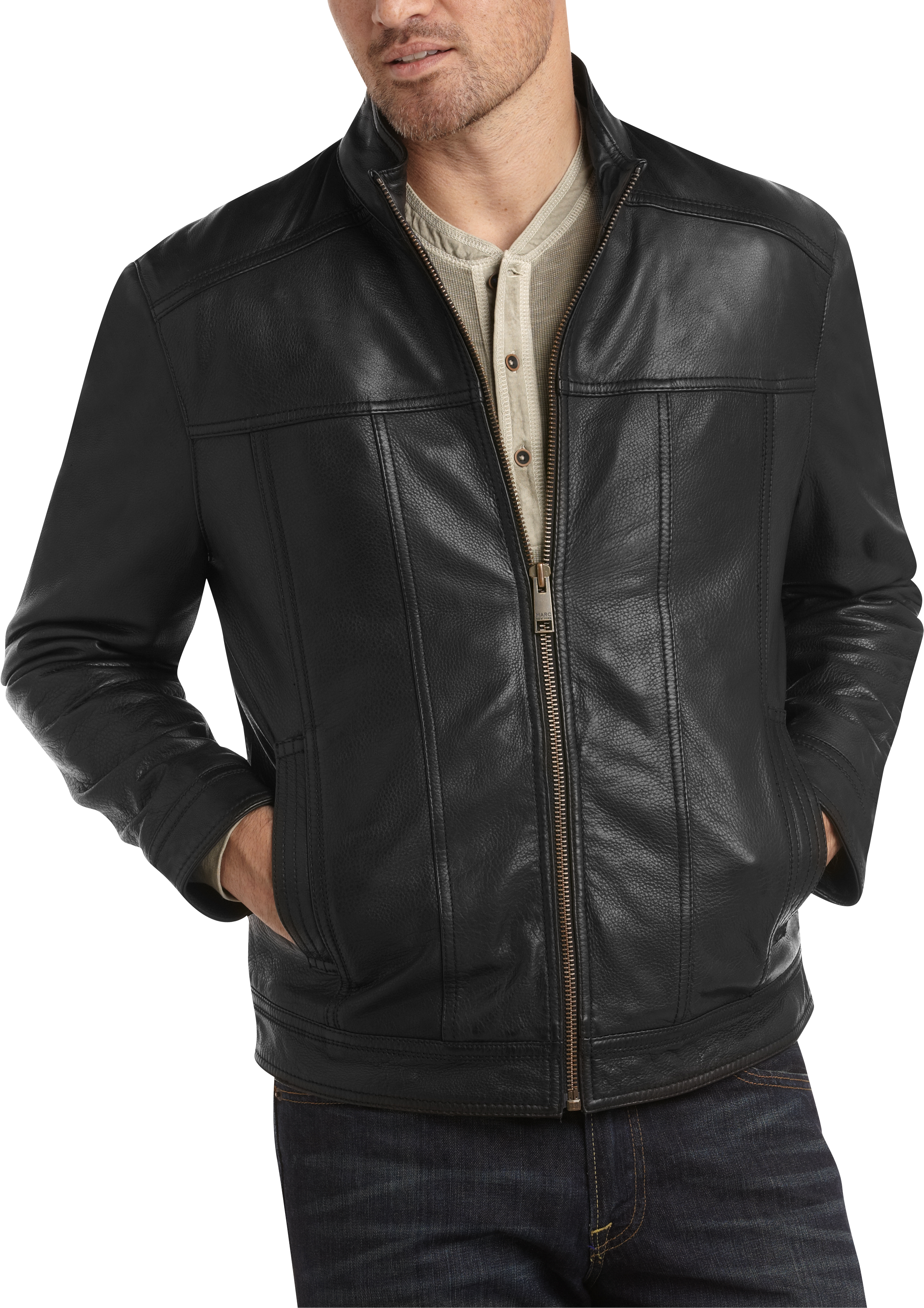 Marc New York Black Leather Bomber Jacket